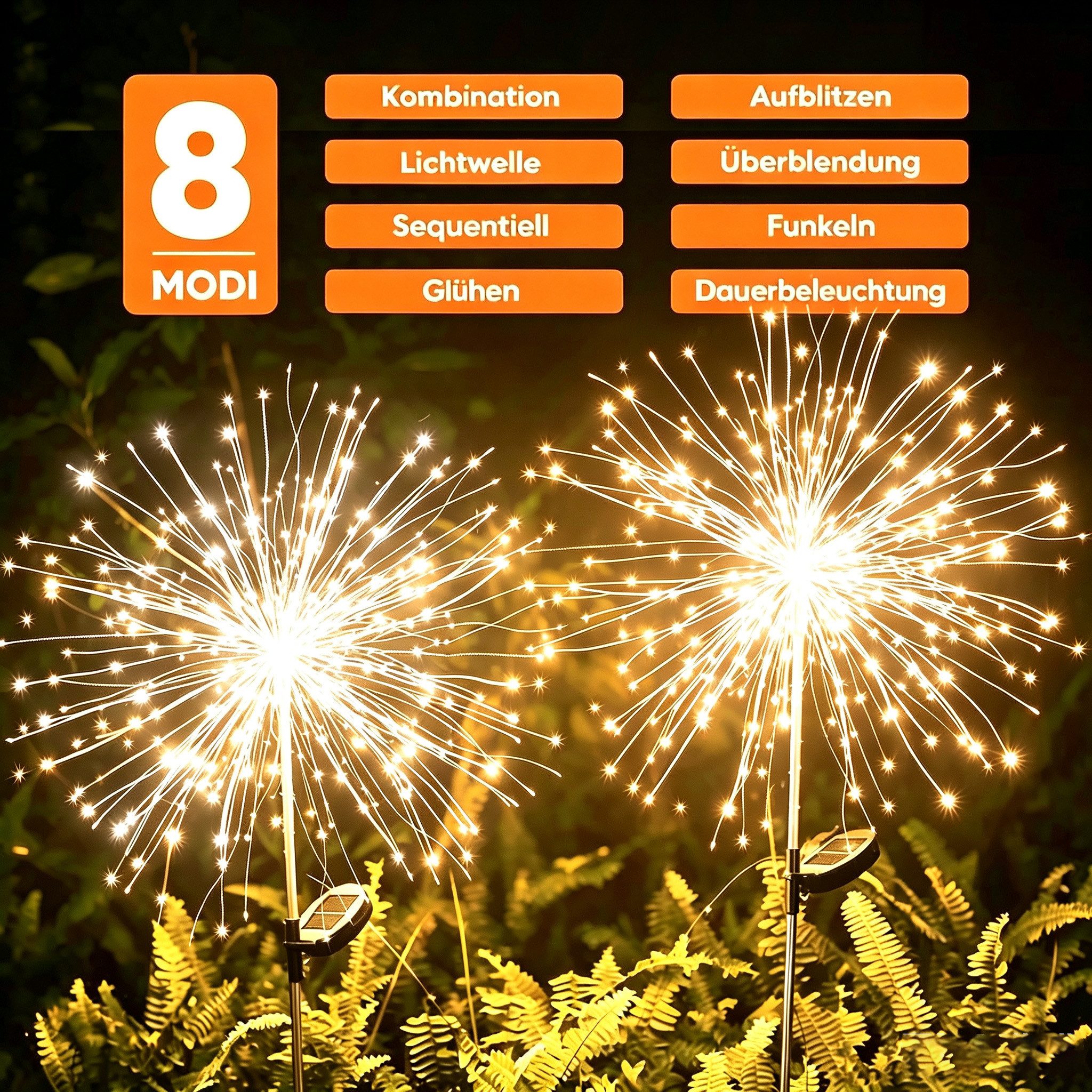 Salcar LED Solarleuchte 2er 180 LED Solarlampe Feuerwerk Gartenleuchte Weihnachtsdeko, 8 Modi Solarleuchten für Garten Außen LED Feuerwerk Licht mit Erdspieß