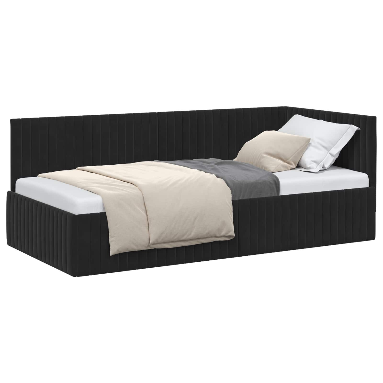 vidaXL Bett Eckbettgestell mit Kopfteil Schwarz 90 cm x 200 cm Samt (1-tlg)
