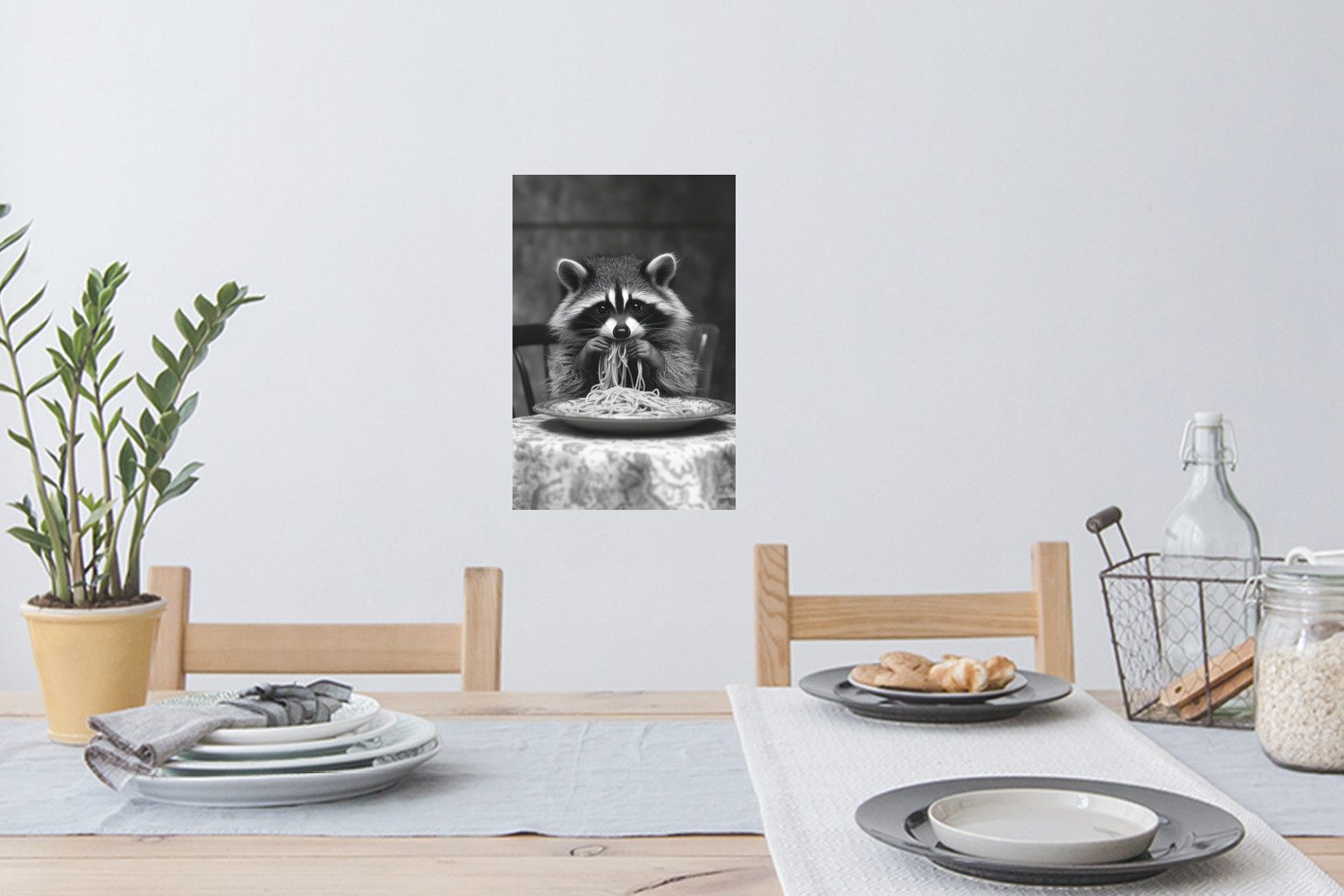 MuchoWow Wandsticker Waschbär - Niedlich - Pasta - Tischtuch - Schwarz - We günstig online kaufen