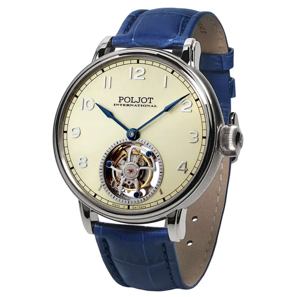 Poljot International Automatikuhr 3400.T-XVIII-CS, Herrenuhr Tourbillon XVIII Blau/Champagnerfarben