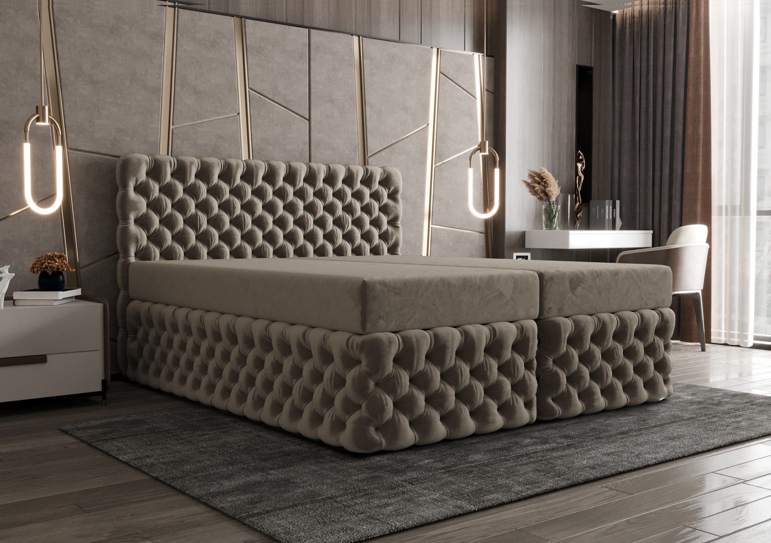 B&B Home Boxspringbett Boxbett Figo II 180 cm 200 cm (H3 Matratze Bonellfederung, Kopfteil, Bettkasten und Topper)