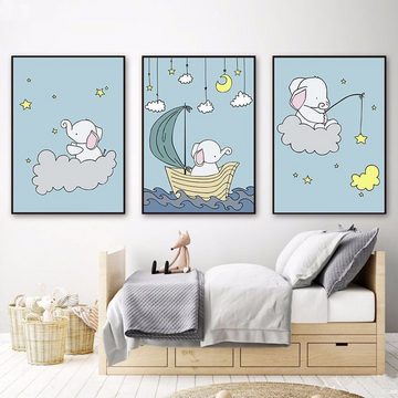 Pippolipo Poster, (6er Set), Bilder Babyzimmer Kinderzimmer Deko Wohnzimmer A4 Kinderposter Kinderbilder Tiere Tiermotive Waldtiere für Kinder Junge Mädchen, Modell A4P21