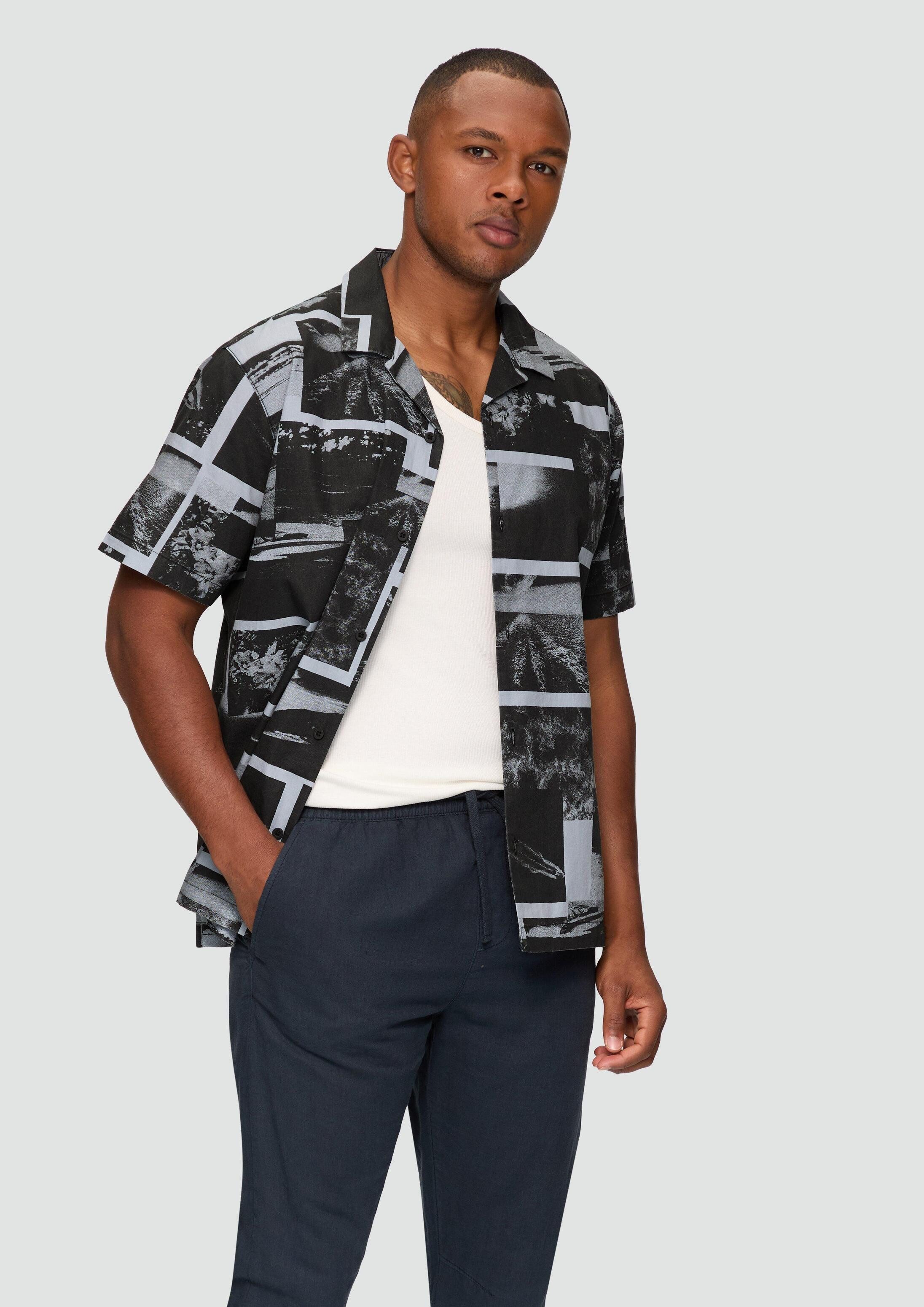 QS Kurzarmhemd Hemd Resorthemd aus Baumwolle mit All-over-Print