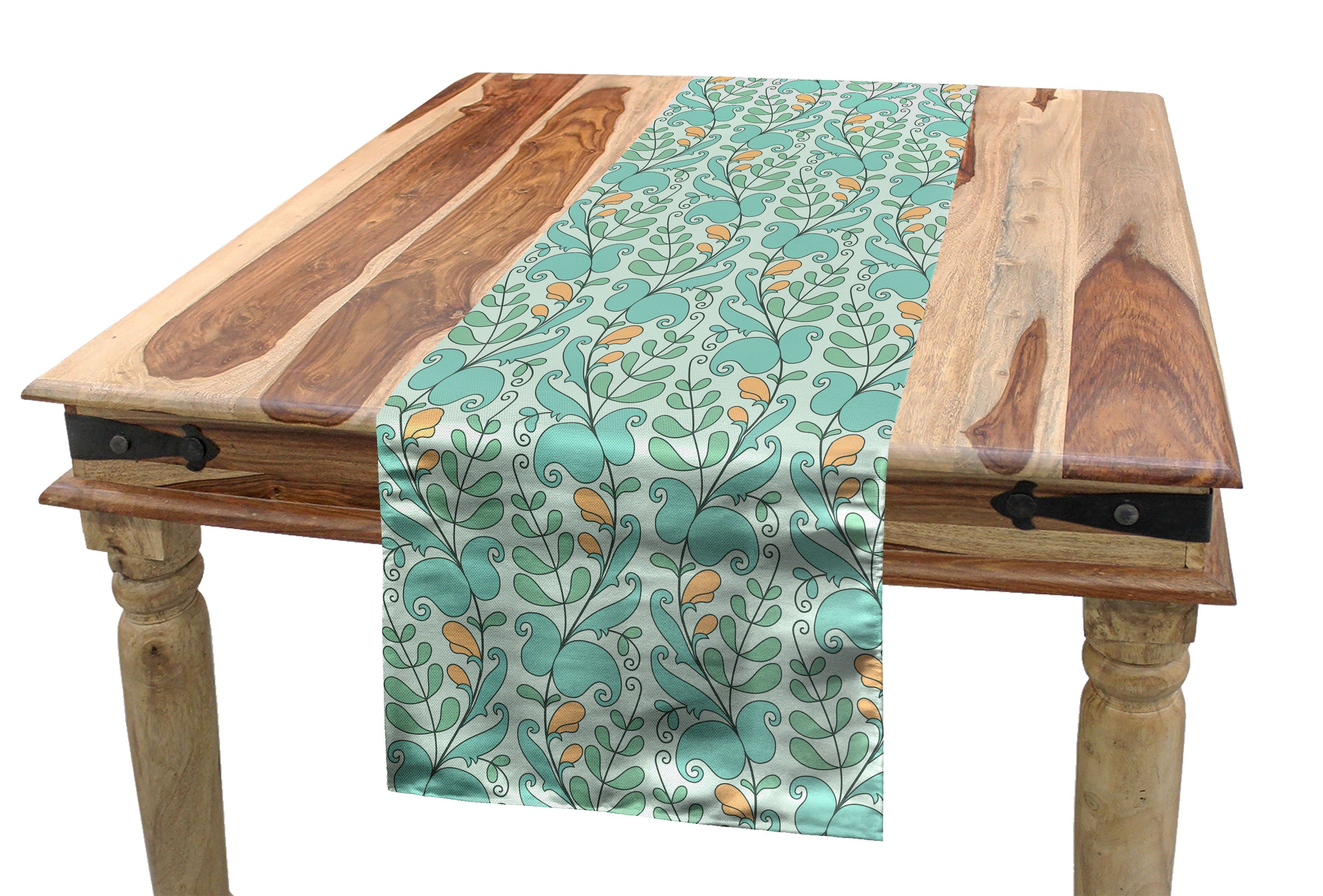 Abakuhaus Tischläufer Esszimmer Küche Rechteckiger Dekorativer Tischläufer, Blätter Laub auf grünem Hintergrund