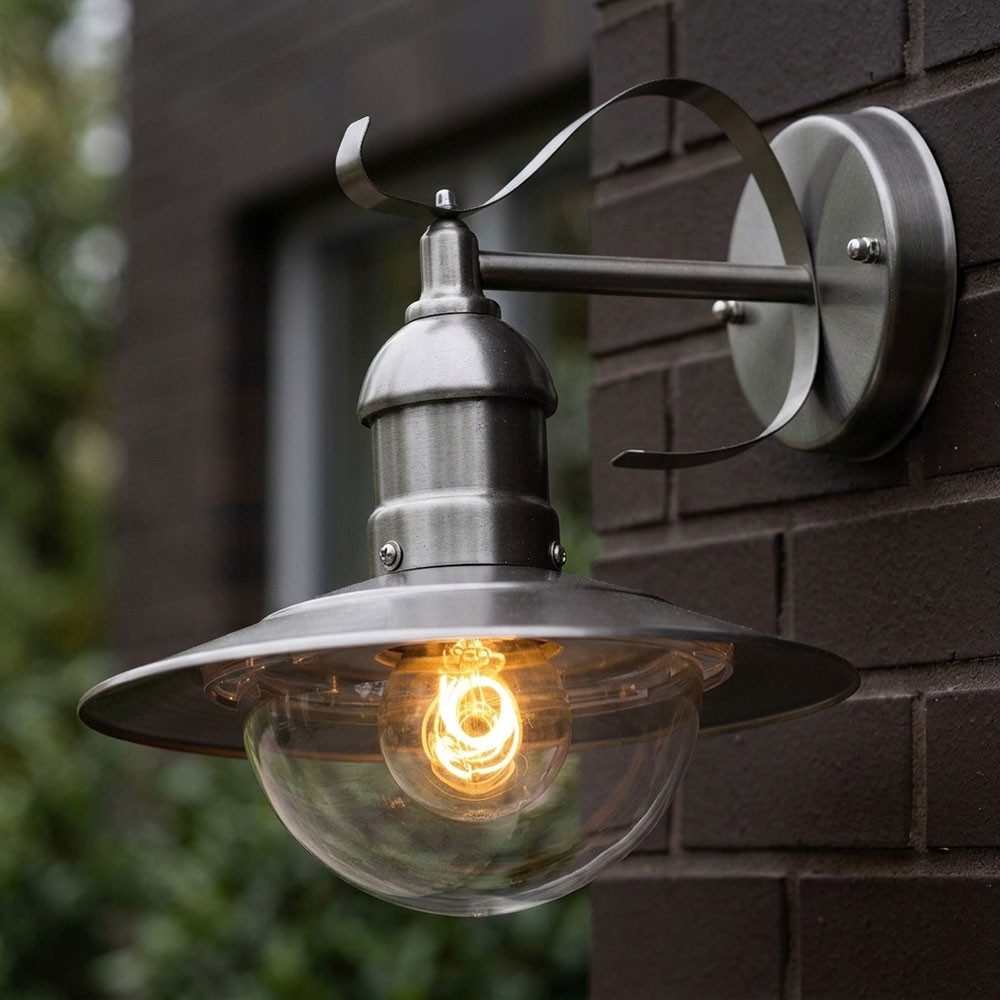 Harms Import Außen-Wandleuchte, Leuchtmittel nicht inklusive, Außenlampe Edelstahl Wand Außen E27 Terrassenlampe Außen