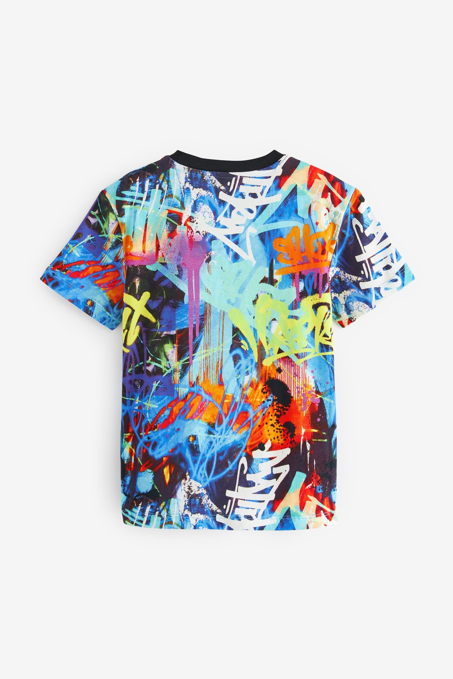 mit Print Neon durchgehendem Black Kurzärmeliges Graffiti T-Shirt (1-tlg) T-Shirt Next
