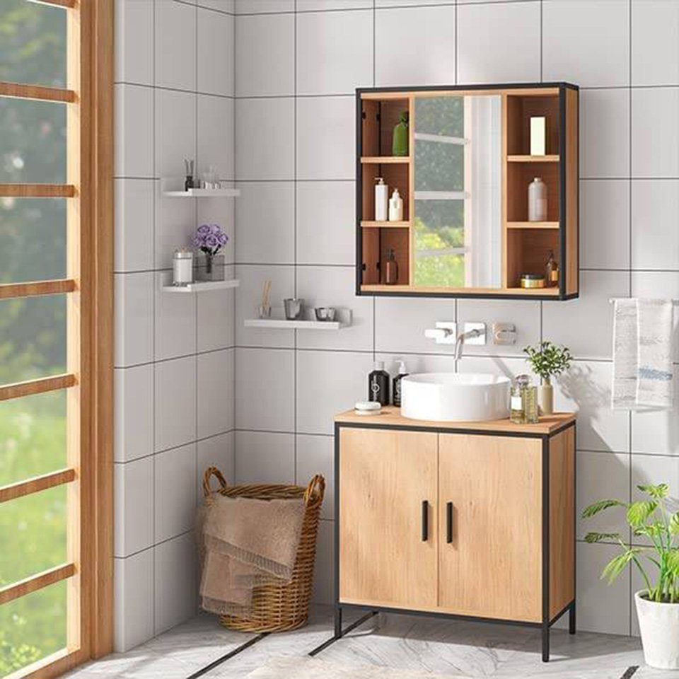 Badezimmerspiegelschrank Metall Holzwerkstoff, EUGAD cm x 60 58 aus 16 x