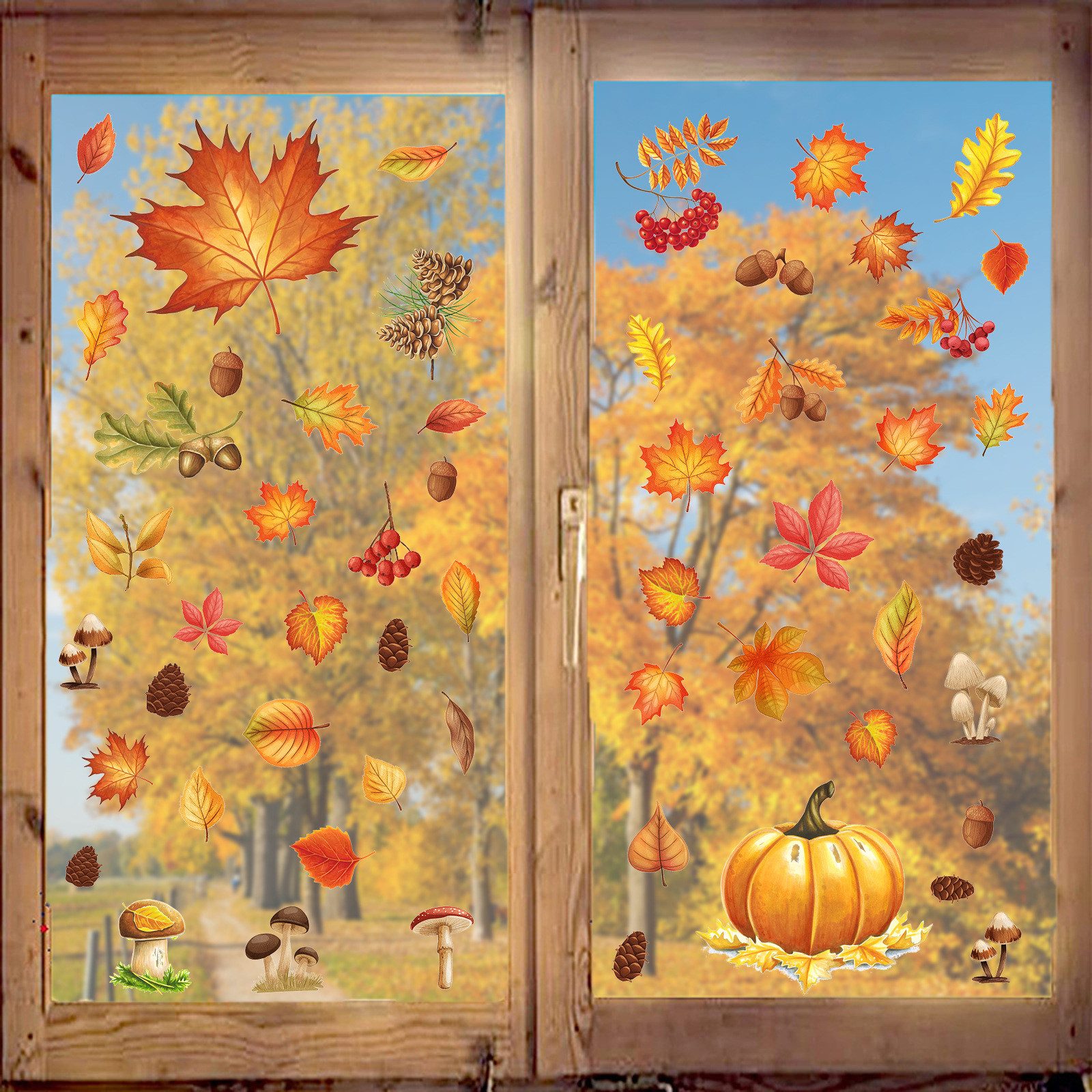 Sorvyzxn Fensterfolie Fensterbilder Herbst, Herbstdeko,Erntedankfest Fensterbilder, Selbstklebend Herbst Deko Aufkleber, für Fenster Kinderzimmer Cafés Halloween Party