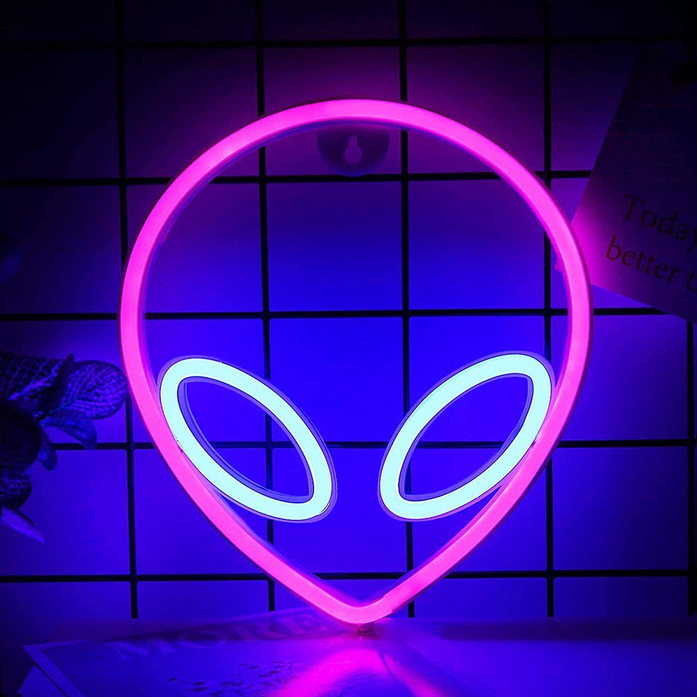 Rosnek LED Dekolicht Herz Blitz, Batterie/USB, Neon Lichter für Schlafzimmer Wand, Schmetterling Alien