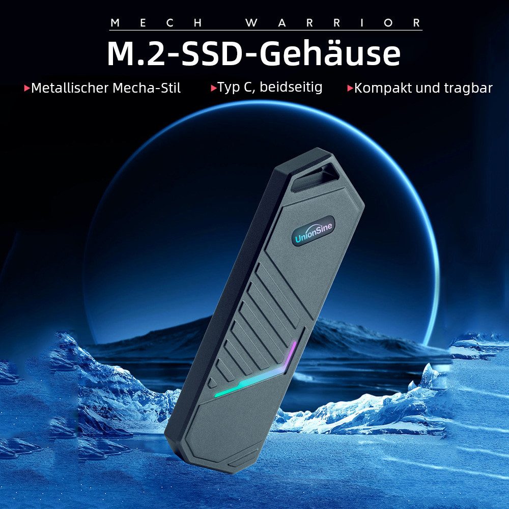 UnionSine Festplatten-Gehäuse UnionSine KEF102 M2 SSD-Gehäuse NVMe USB 3.2 Typ C Gen2 SSD-Gehäuse, für 2230, 2242, 2280