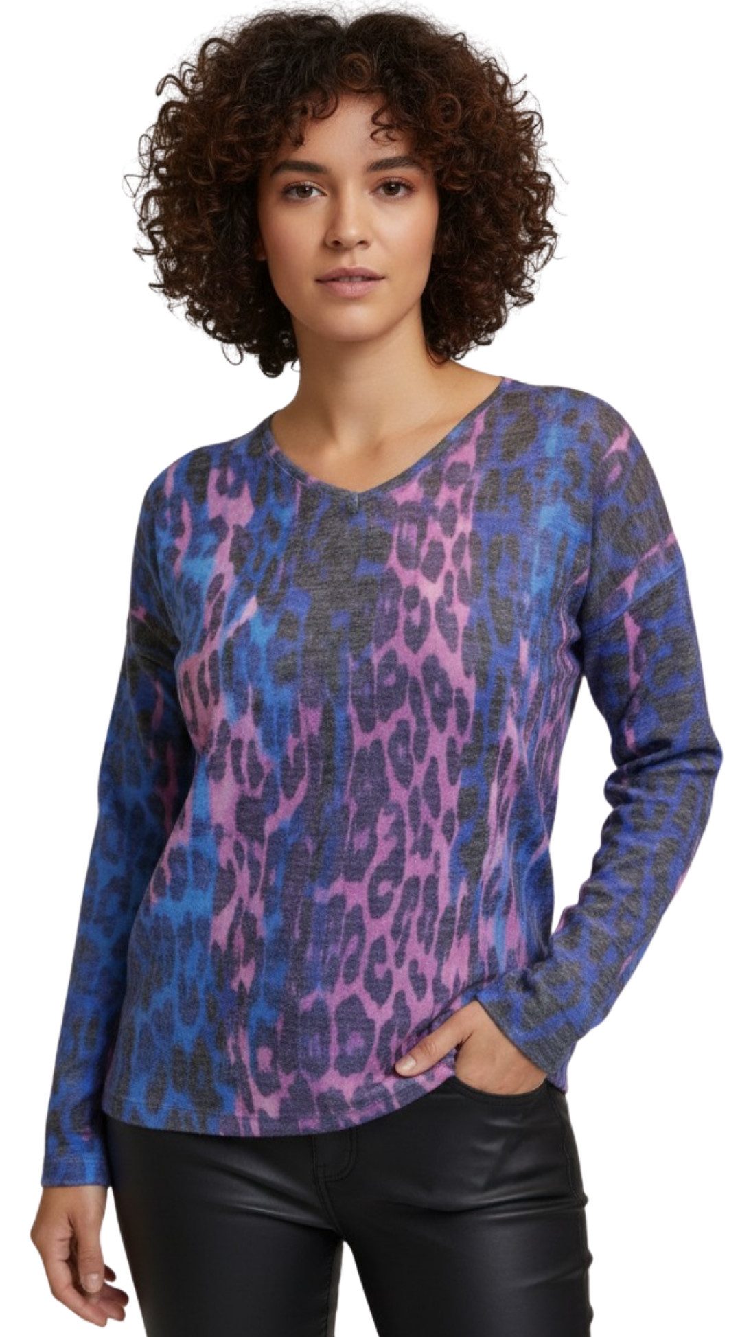 Estefania for woman Rundhalspullover 193-7630, Leo Optik mit Wash Out Effekt super weiches Material