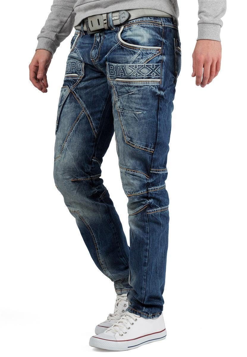 Cipo & Baxx Regular-fit-Jeans Herren Regular Fit Hose Stonewashed BA-CD391 (1-tlg) Aufwendiges Design – Bild 5 von 5