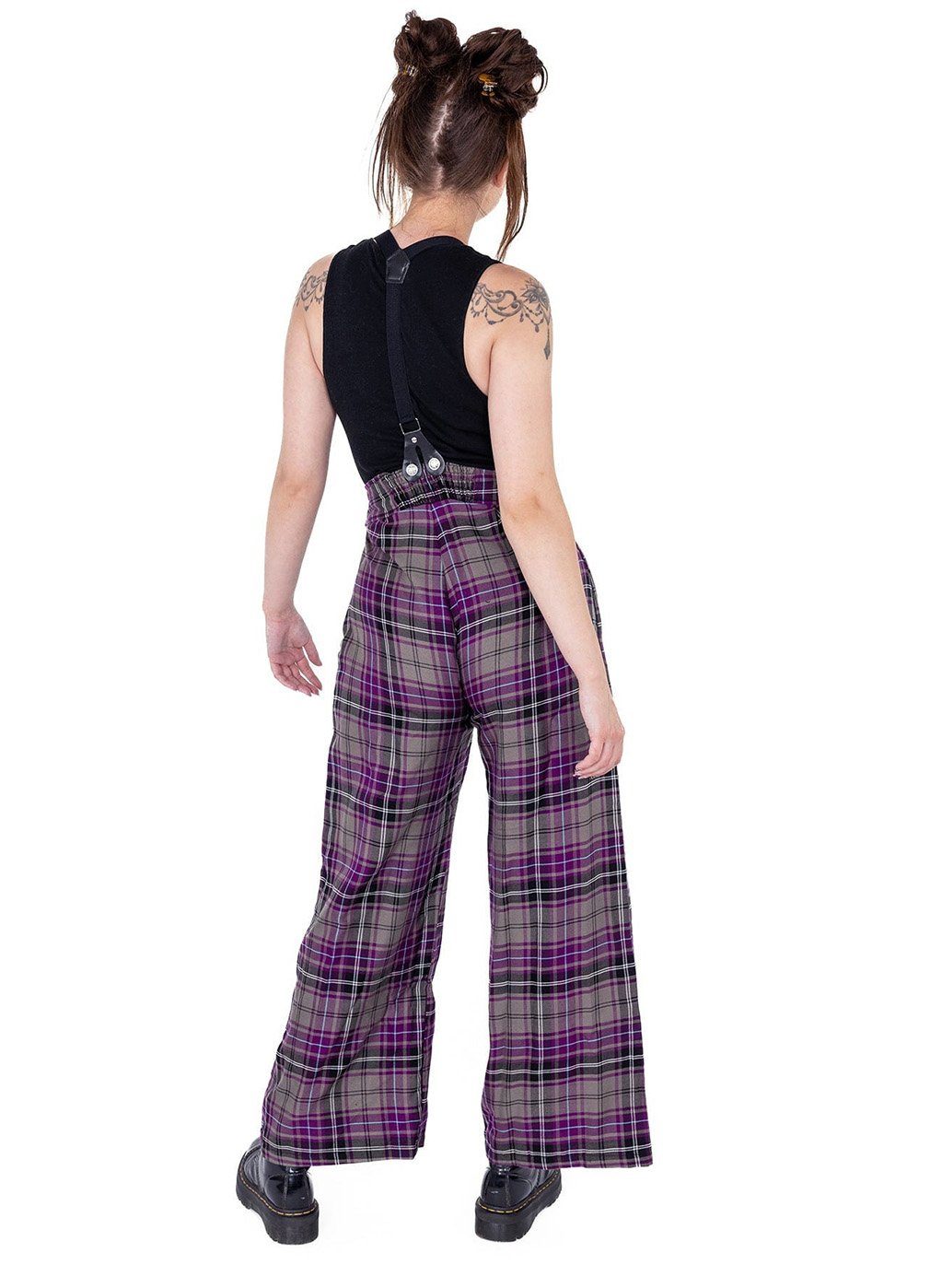Rockabella Stoffhose Imelda Tartan Karo Kariert Grau Lila Punk Trousers günstig online kaufen
