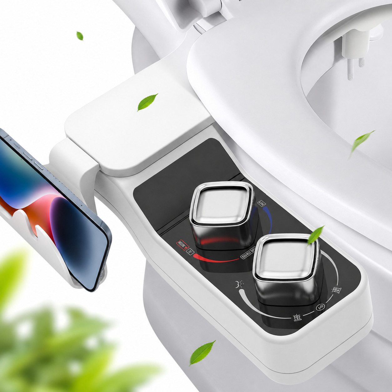 MOPUEA Bidet Bidet-Aufsatz für Bidetaufsatz Toilettensitz mit Regalhake Doppeldüsen