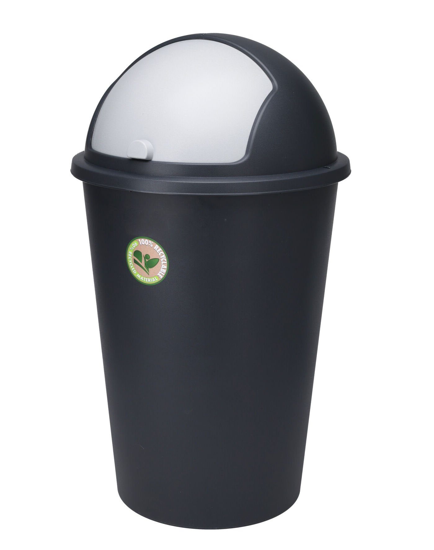 Spetebo Mülleimer Mülltonne mit Kuppel-Deckel schwarz - 50 L, Runder Mülleimer mit Schiebe-Deckel