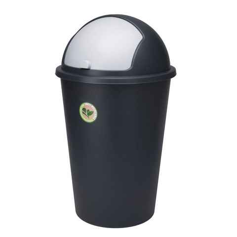 Spetebo Mülleimer Mülltonne mit Kuppel-Deckel schwarz - 50 L, Runder Mülleimer mit Schiebe-Deckel