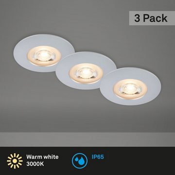 Briloner Leuchten LED Einbauleuchte 7044-034, LED fest verbaut, Warmweiß, 3er Set, ultraflach, IP65, Warmweiß 3000K, chrom-matt, 9 cm