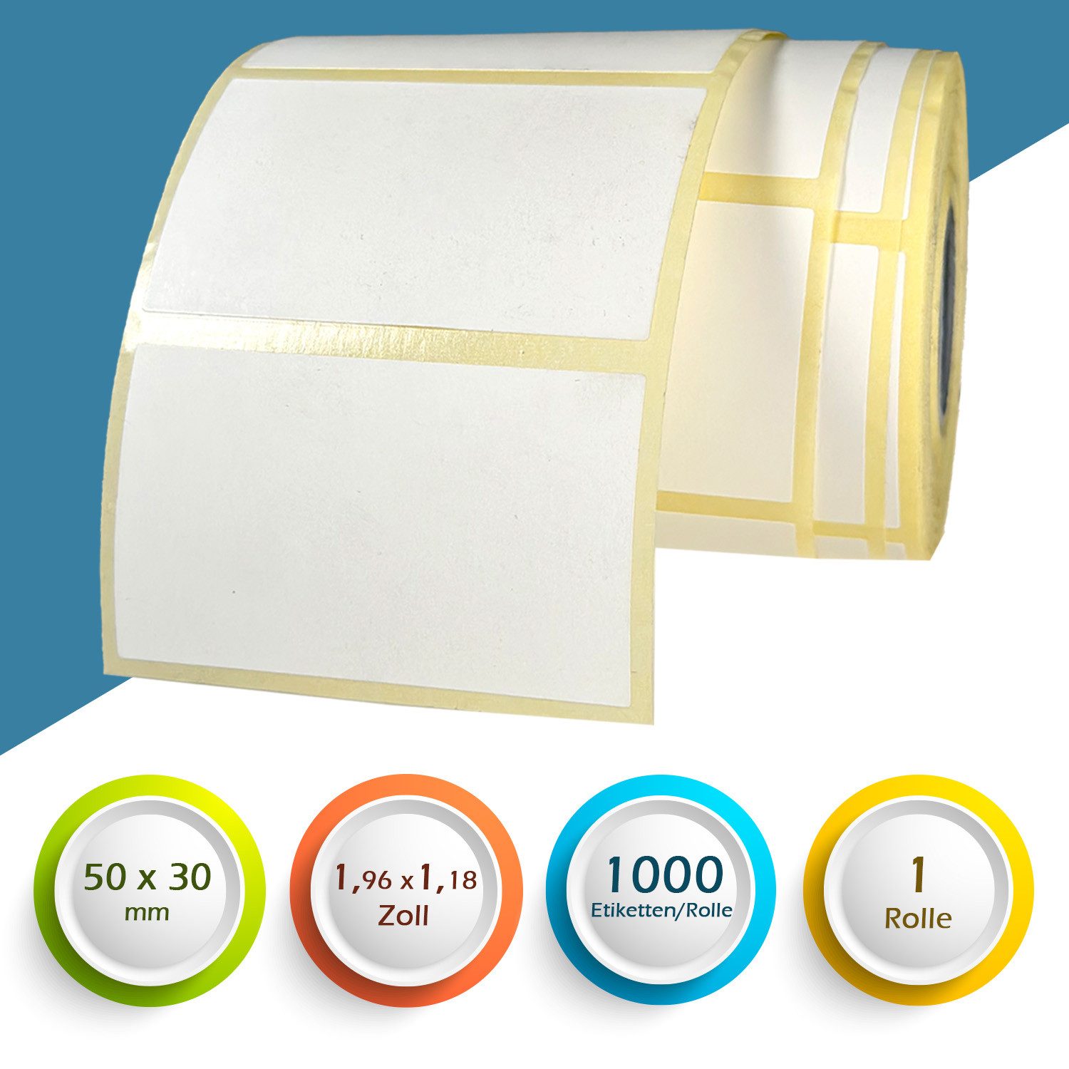 GoodMarkt Etiketten 50x30mm Selbstklebende Thermo Etiketten auf Rolle 1000 Labels, Adressetiketten Haushaltsetiketten Bedruckbar Aufkleber für Büro Küche – Bild 2 von 5