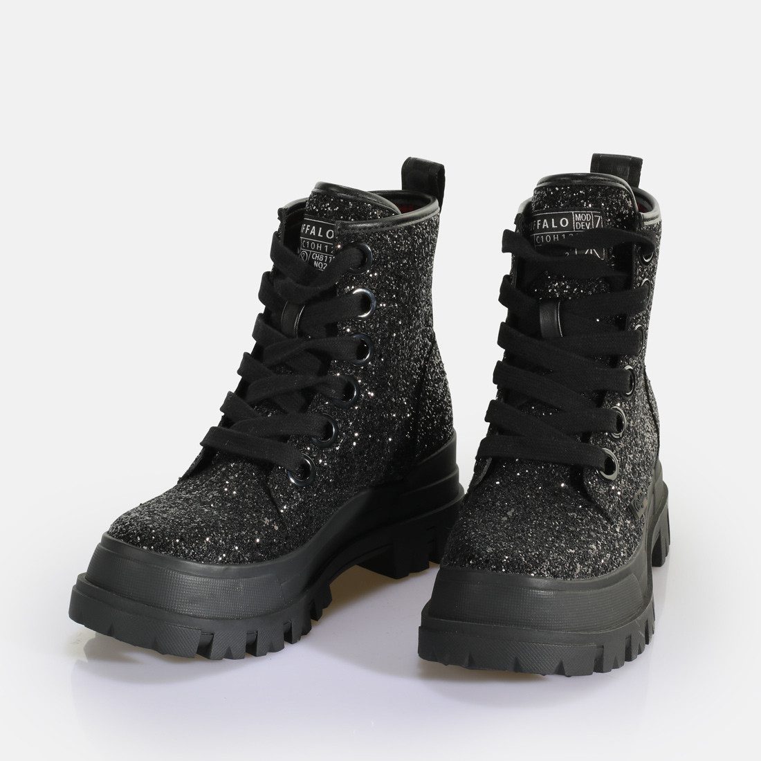 Buffalo ASPHA LACEUP HI Schnürboots Plateauboots, Schnürstiefelette mit stylischem Glitterbesatz