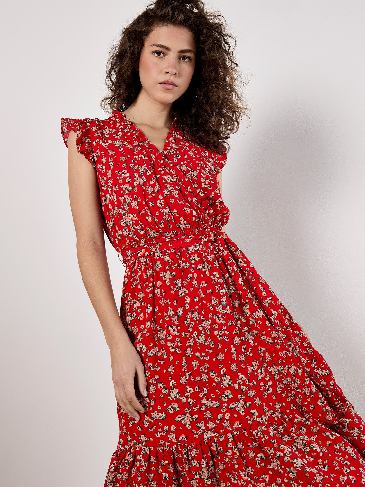 Apricot Druckkleid Geblümtes Bardot-Maxikleid (2-tlg) mit Smokdetails günstig online kaufen