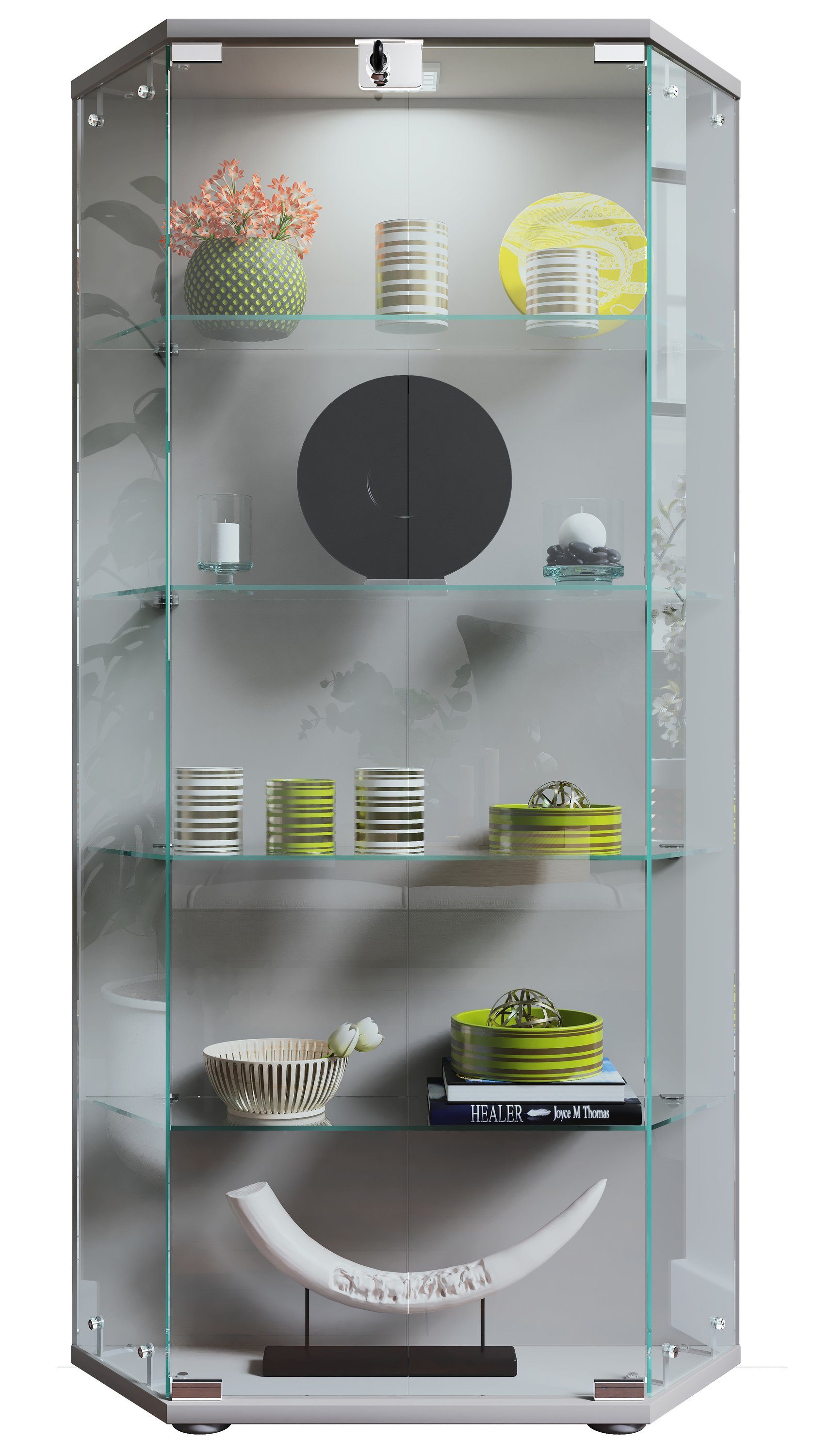 VCM Standvitrine Glasvitrine Cenila mit Glastüren und Glasböden, H. Glasvitrine stehend, Modern und platzsparend, Glasschrank