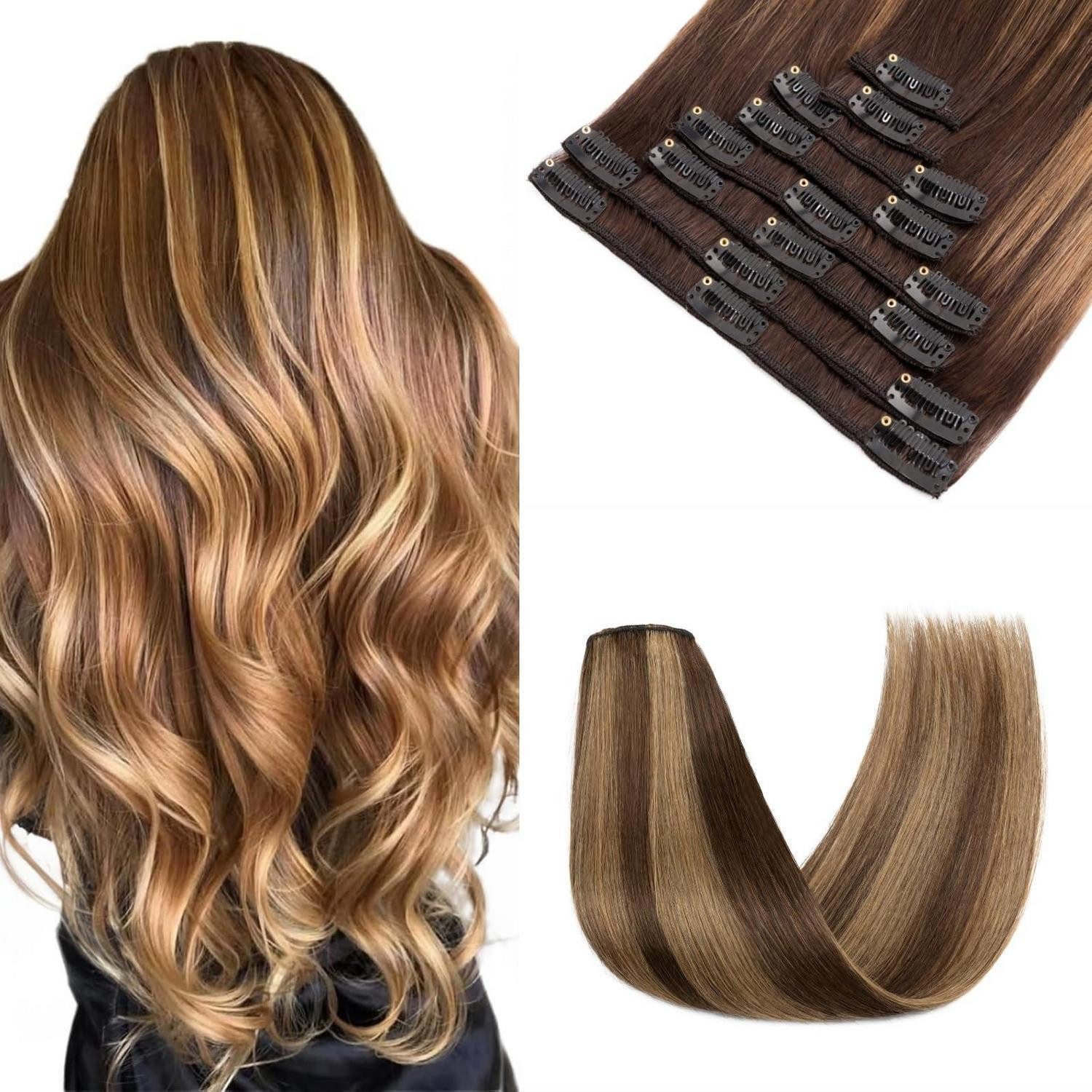LuxusKollektion Echthaar-Extension Haarverlängerung Echthaar 2T2P6 Dunkelbraun Mittelbraun 40cm-65g