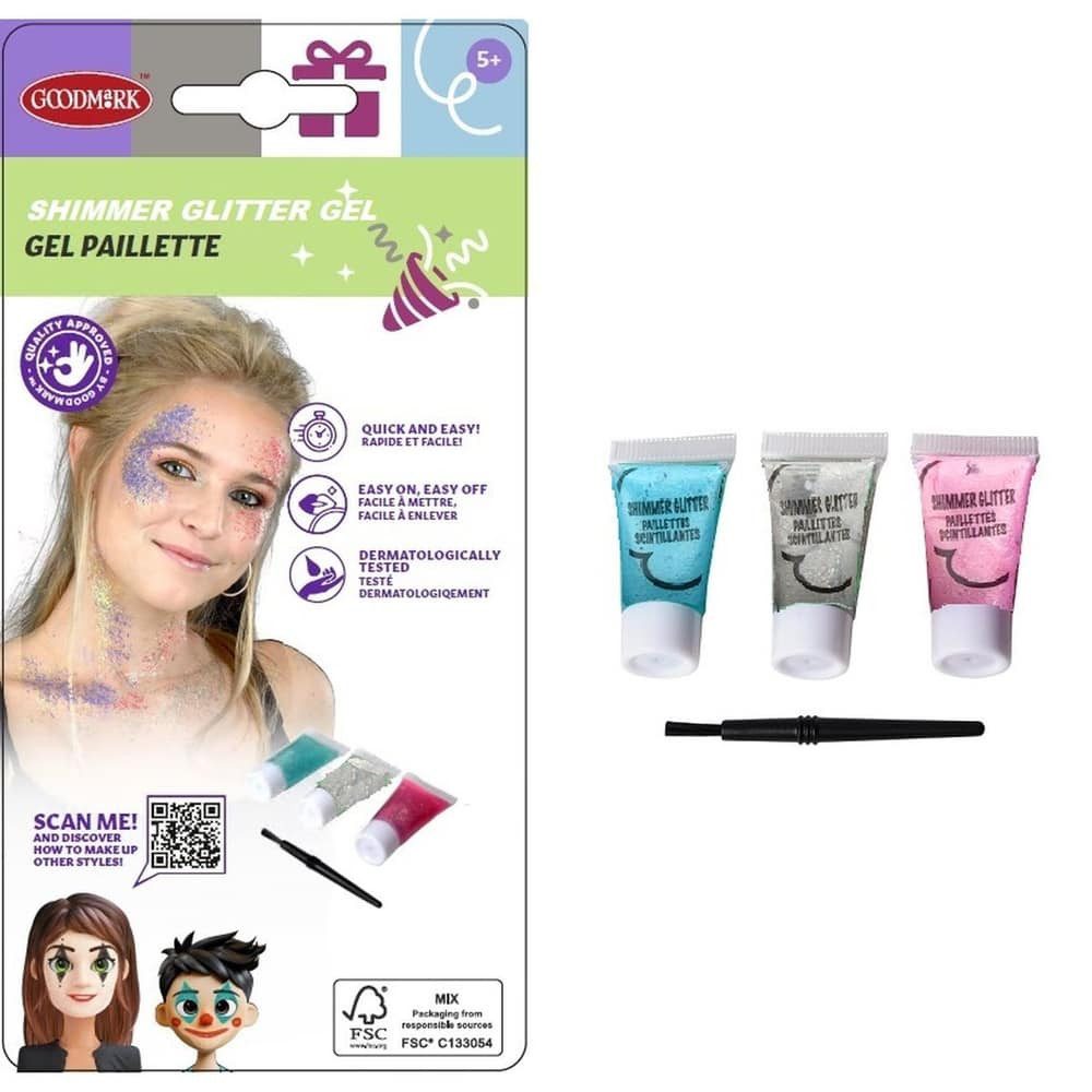 Goodmark Kostüm Make-Up - Shimmer Glitter Gel - Gel Pailette - 3 x 3,5 ml
