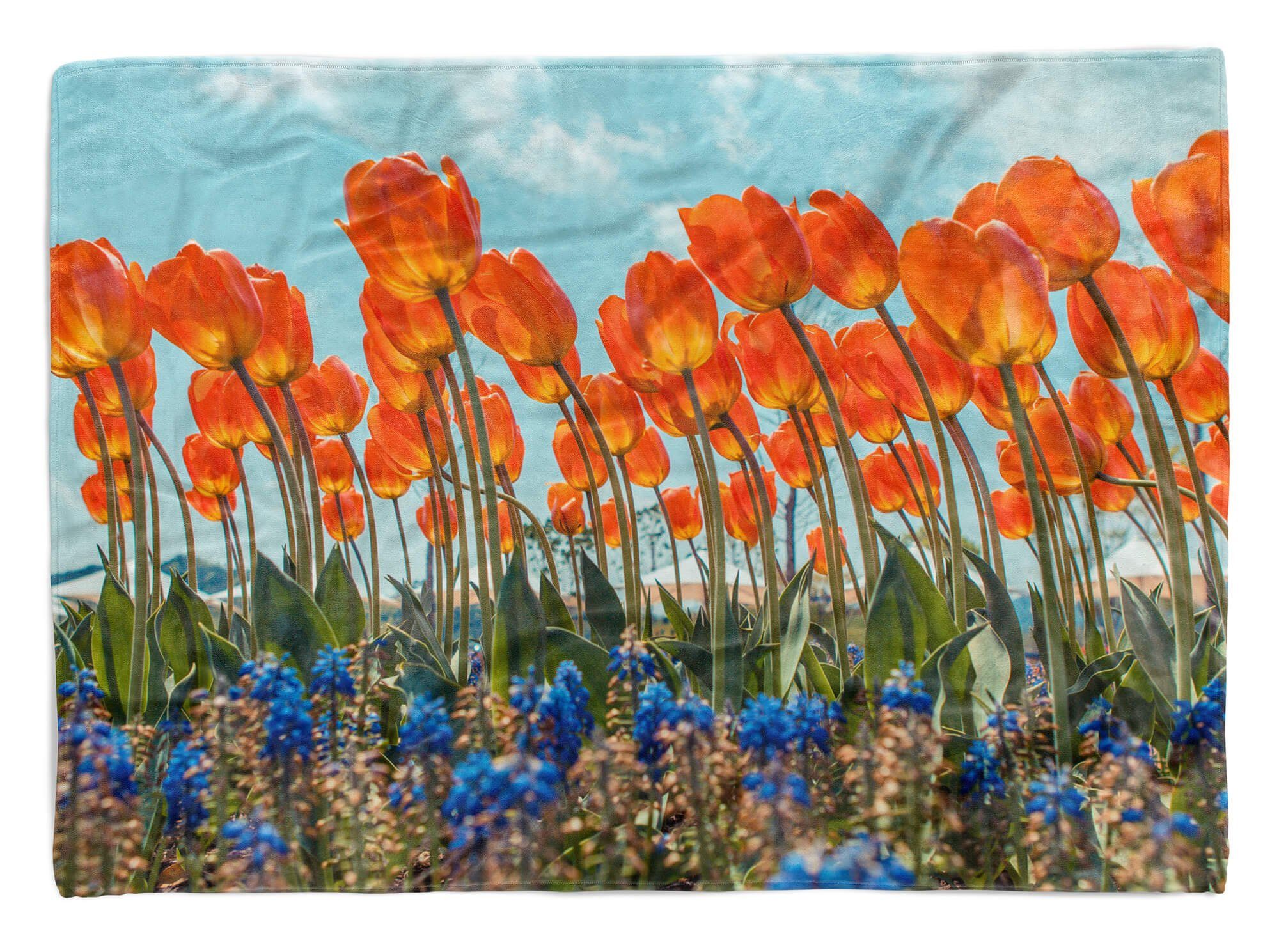 Sinus Art Handtücher Handtuch Strandhandtuch Saunatuch Kuscheldecke mit Fotomotiv Blumen Tulpen Rot, Baumwolle-Polyester-Mix (1-St), Handtuch