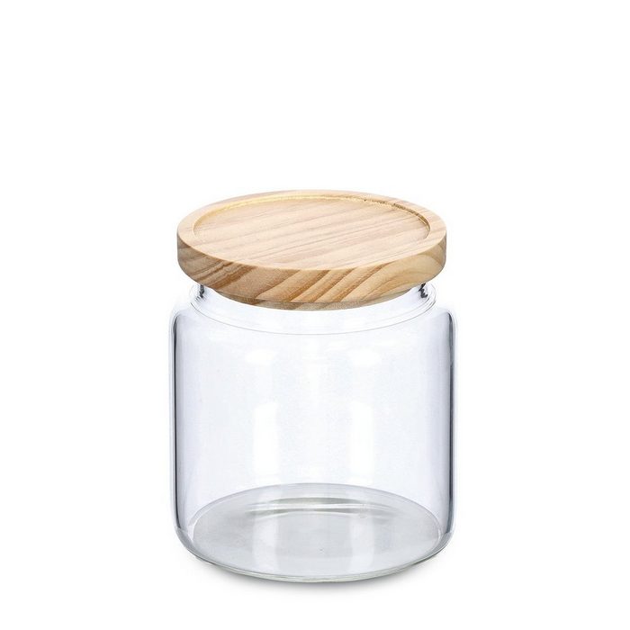 Zeller Present Badaccessoire-Set Vorratsglas m. Holzdeckel 830 ml Borosilikat Glas / Kiefer / Silikon transparent 832 ml ca. Ø 11 x 12 5 cm