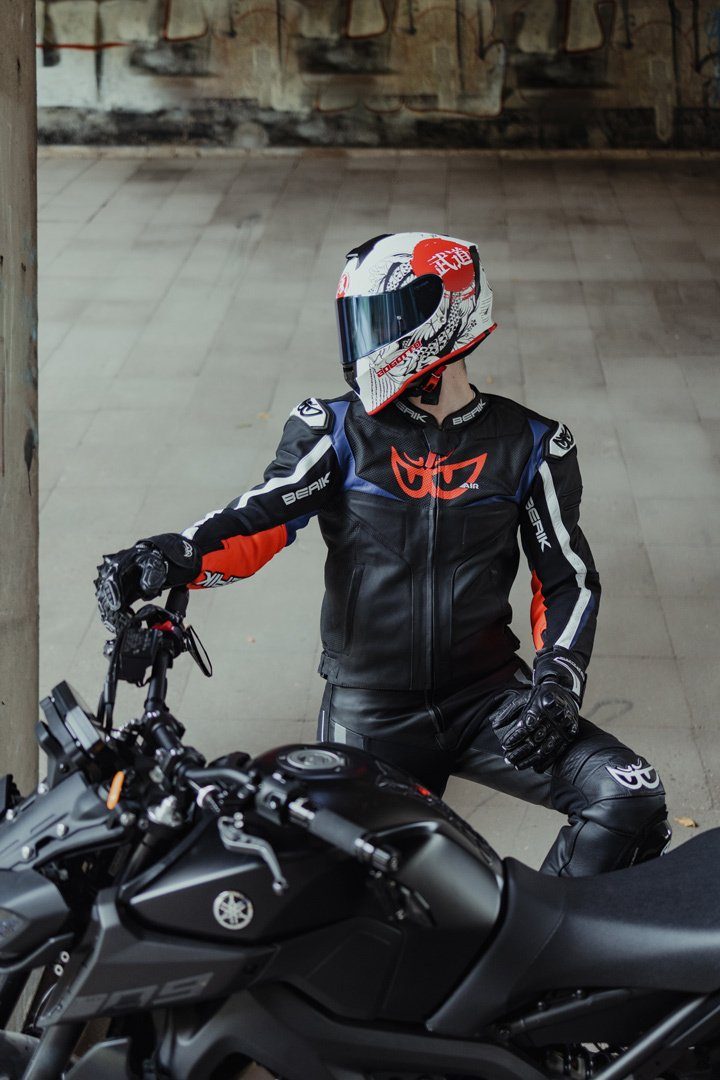 Black/White/Red/Blue Wild Motorrad Motorradjacke Berik Chase Lederjacke