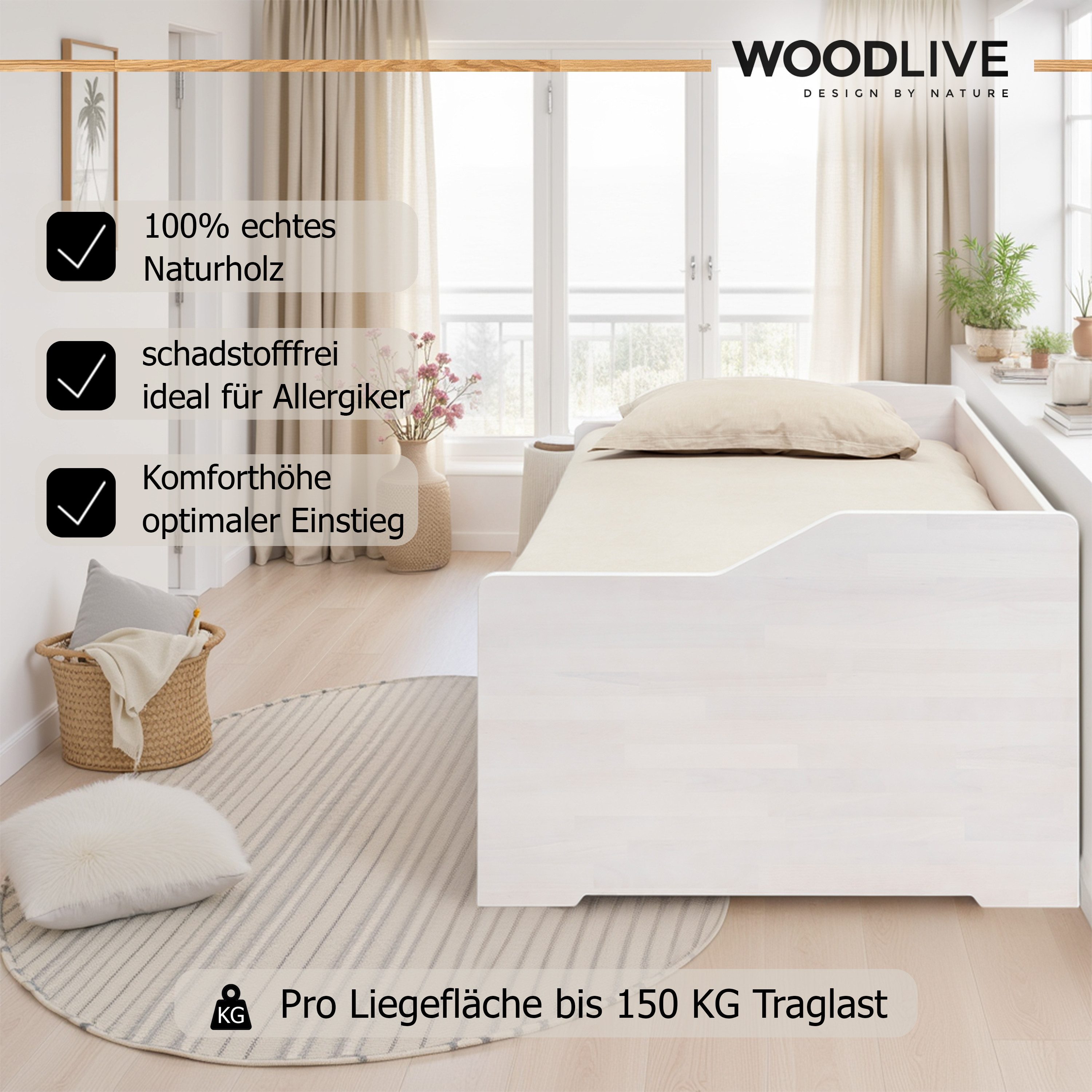 WOODLIVE Massivholzbett Massivholzbett Gästebett Lea 90x200 günstig online kaufen