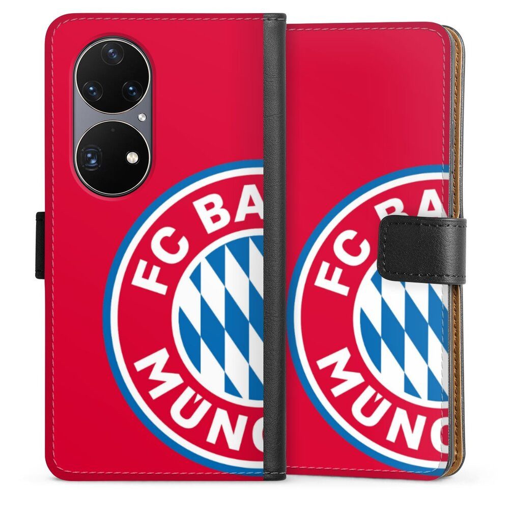 DeinDesign Handyhülle FC Bayern München Offizielles Lizenzprodukt FCB Großes FCB Logo Rot, Huawei P50 Pro Hülle Flip Case Klapphülle Handytasche Leder