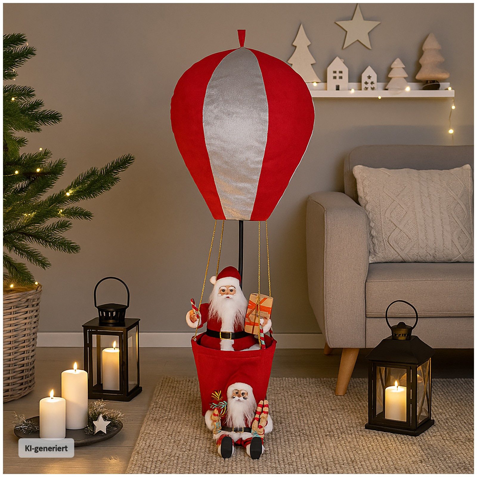 HTI-Living Weihnachtsmann Weihnachtsmann im Heißluftballon (Stück, 1 St., 1 Weihnachtsmann im Heißluftballon), Weihnachtsdekoration zum Stellen und Aufhängen