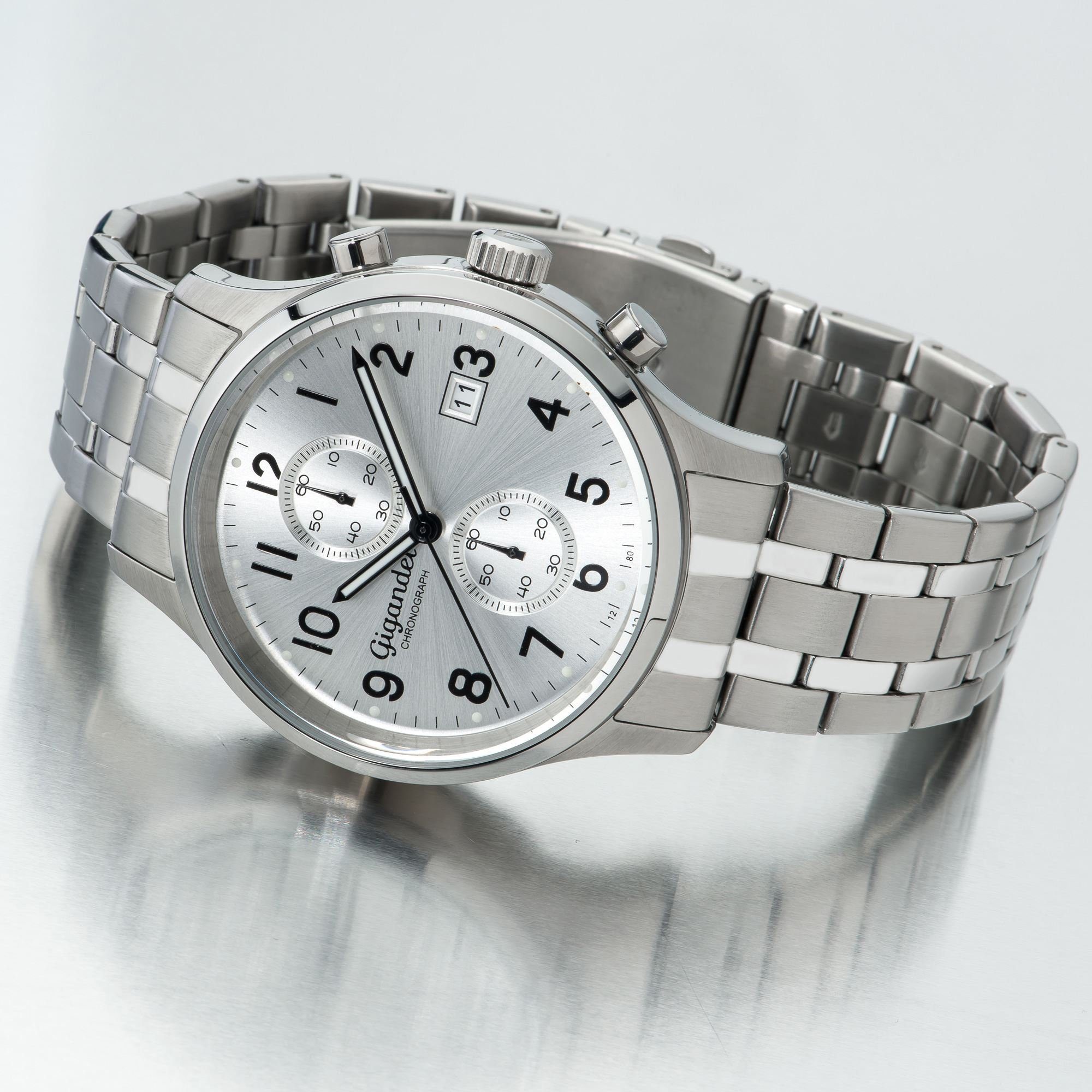 Gigandet Chronograph Armbanduhr, Herrenuhr, Sportuhr, 44mm, SKYSCRAPER G49-003, Mineralglas, Datumsanzeige, Edelstahlband, 5bar/50m wasserdicht