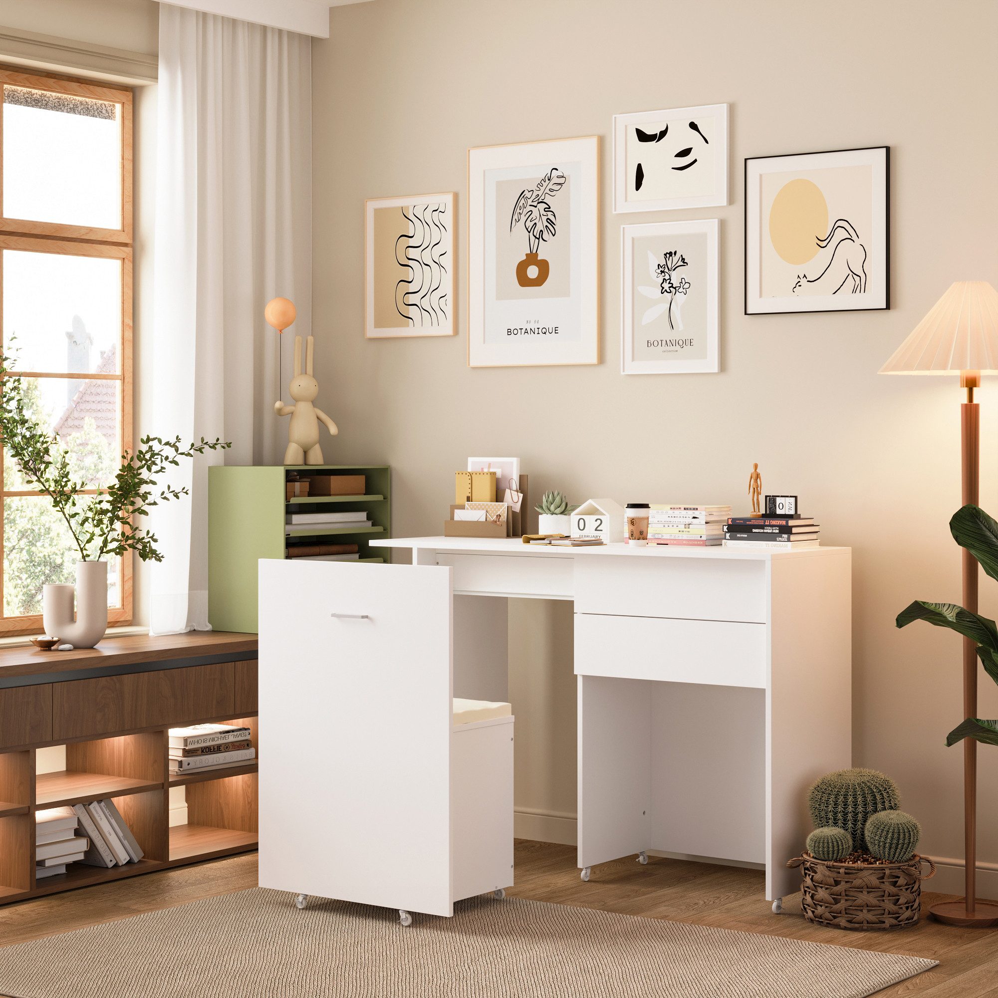 FUFU&GAGA Schreibtisch Multifunktionaler Schreibtisch mit Stauraumbank günstig online kaufen