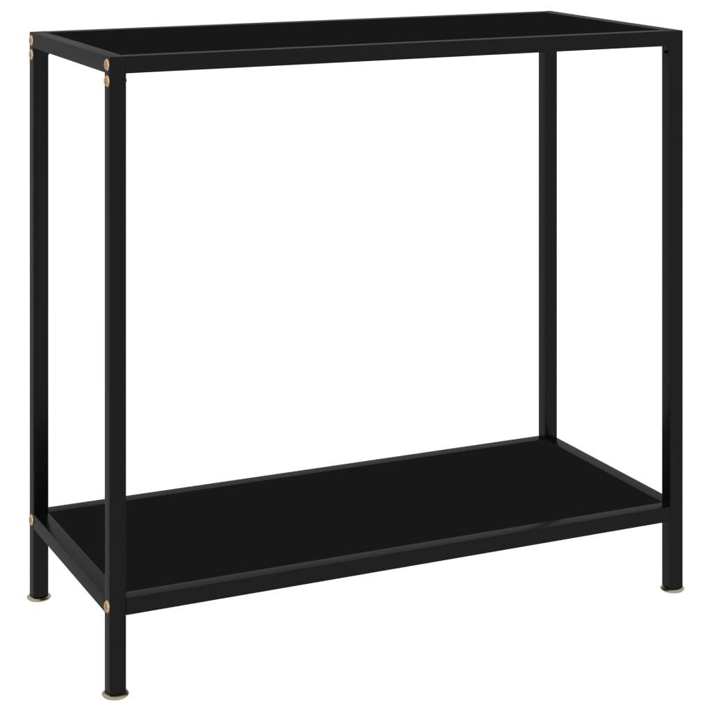 vidaXL Beistelltisch aus Stahl mit Glasböden in Schwarz (LxBxH: 80x35x75 cm)