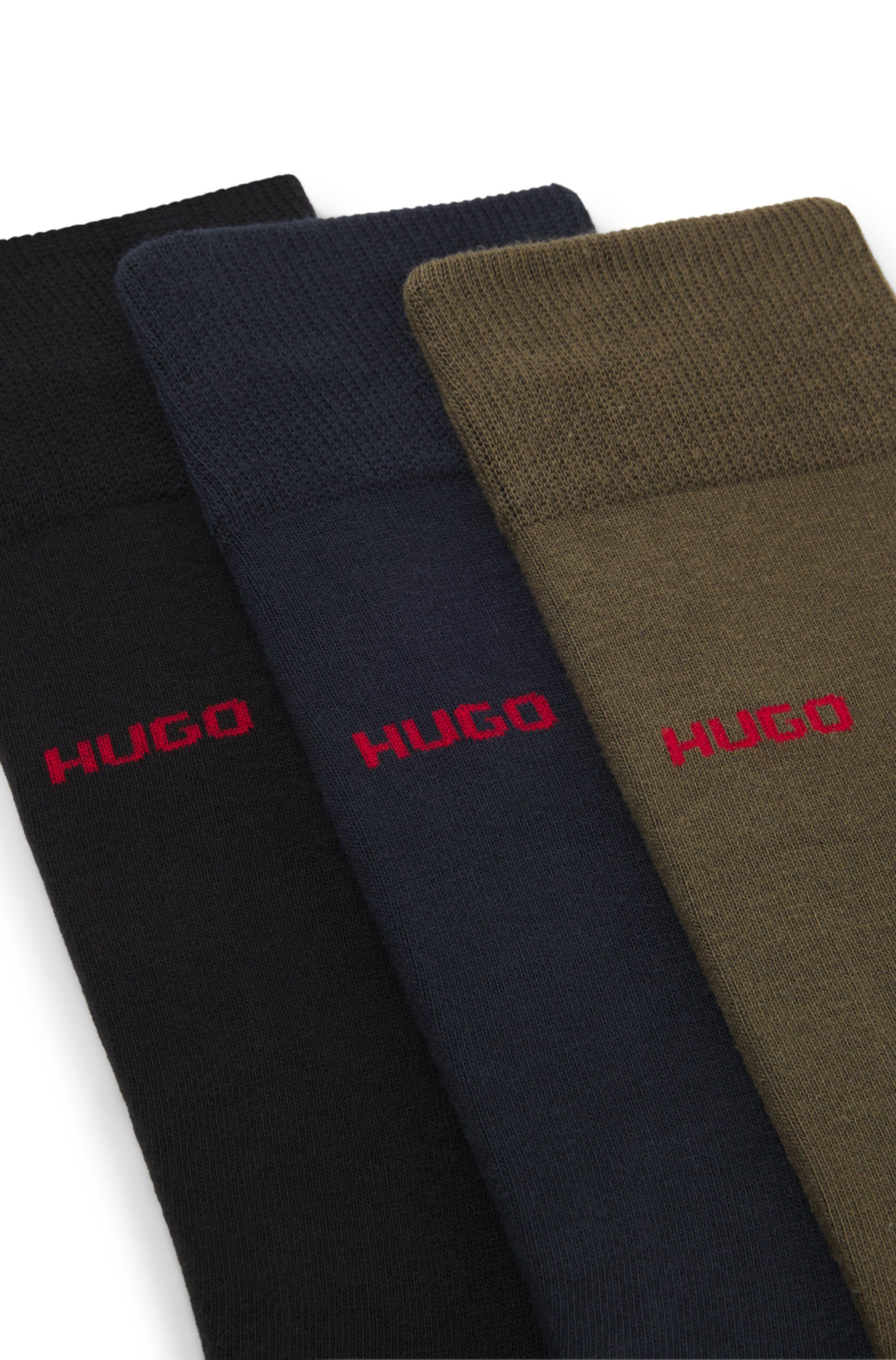 HUGO Businesssocken 3P RS UNI CC (Packung, 3-Paar, 3er Pack) mit kontrastfarbenen HUGO Logo-Schriftzug