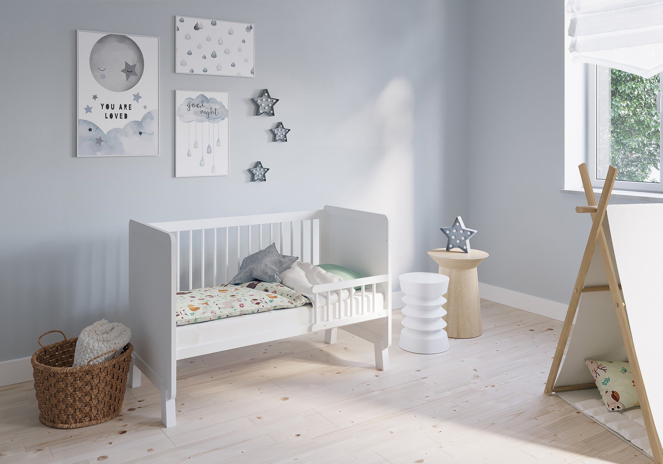 FabiMax Babybett Nachteule, 120x60 cm, 3-fach Höhenverstellbar, Umbaubar zu günstig online kaufen