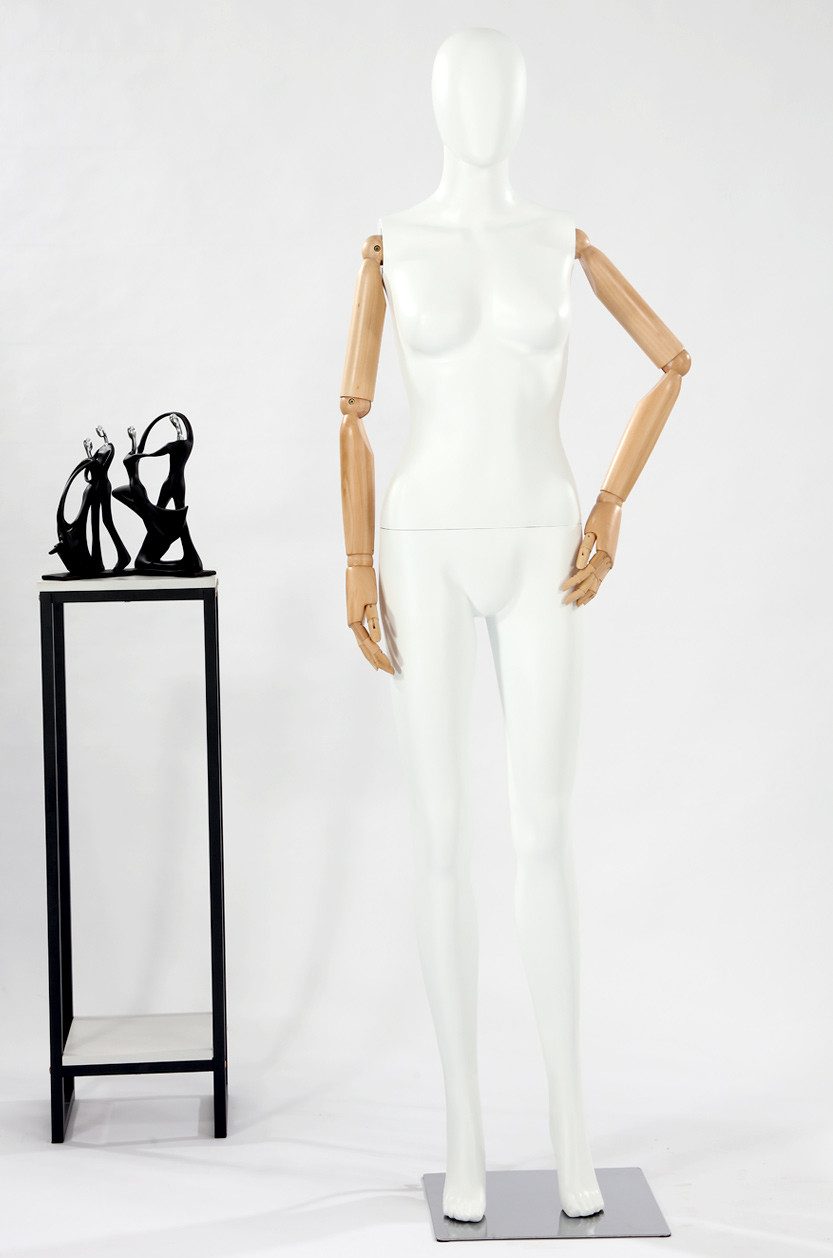 Eurohandisplay Schaufensterpuppe Schaufensterpuppe mit Holzarmen weiß oderr schwarz Männlich Neu, Arme und Finger beweglich