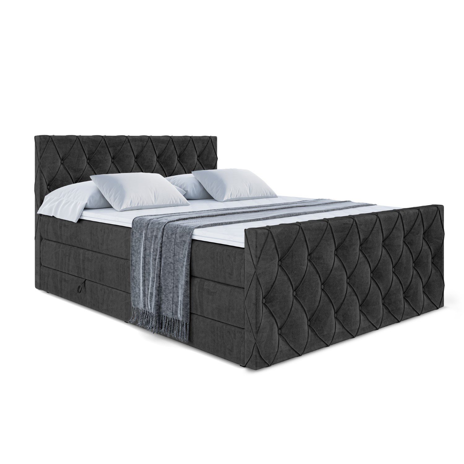 ALTDECOR Boxspringbett AMAY KING (mit Matratze und Lattenrost Topper Polsterbett mit Bettkasten Boxbett), H4 Multipocket, H3 Bonellfederung, Doppelbett Springboxbett