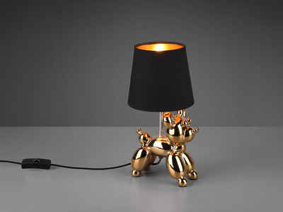 meineWunschleuchte LED Tischleuchte, LED wechselbar, Warmweiß, ausgefallene Hundelampe Fensterlampe Schwarz Gold, H 33cm