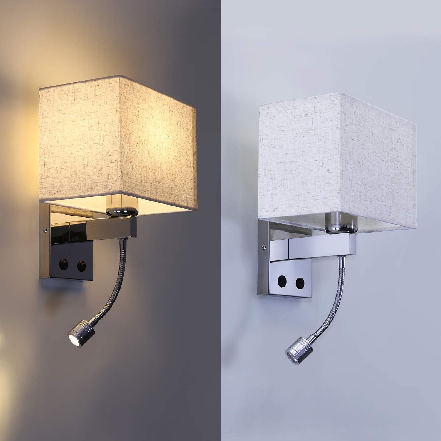 Lampada da parete led moderna quadrata con paralume in tessuto_voghion.com