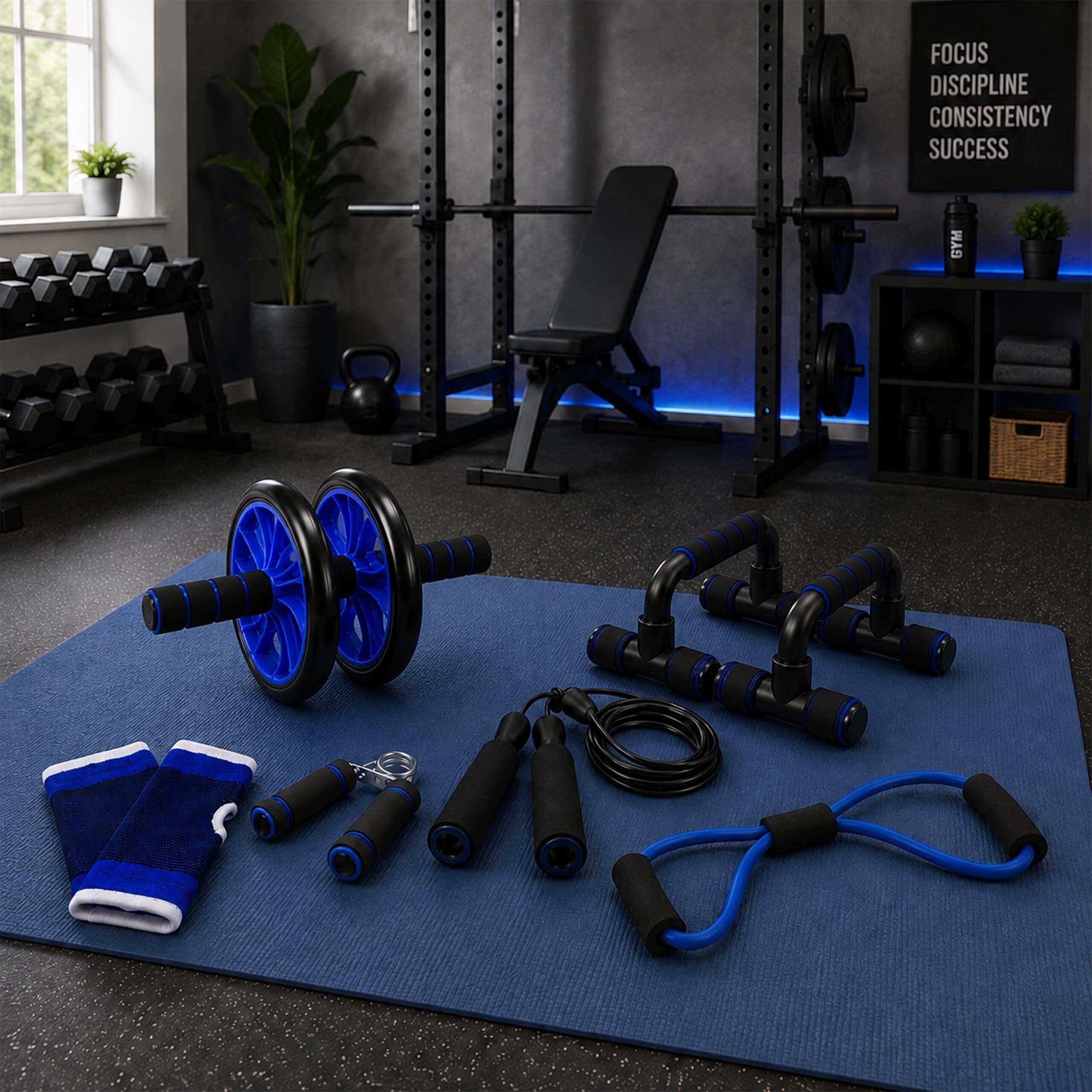 relaxdays AB-Roller 9-teiliges Fitness Set (9-St), blau – Bild 2 von 5