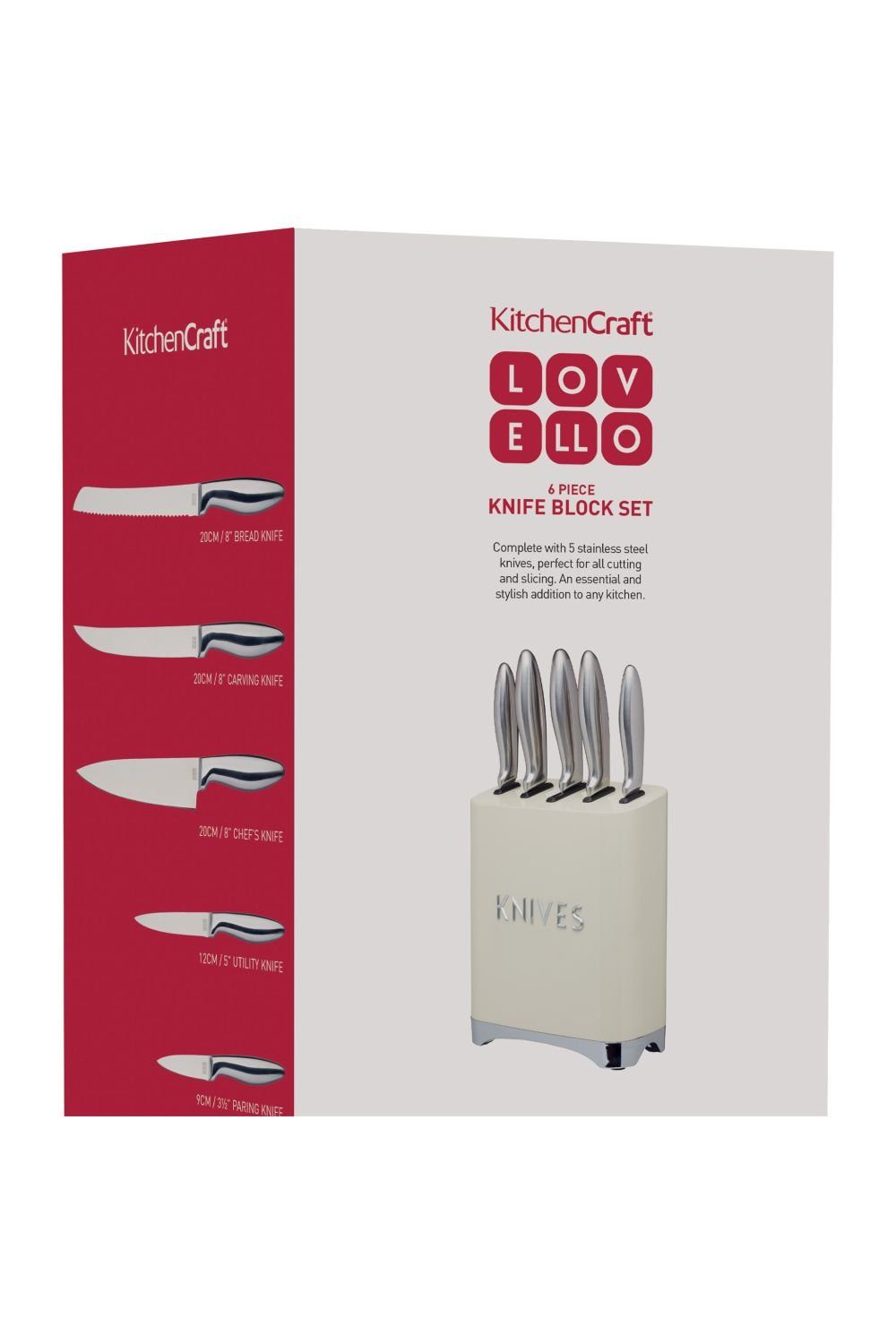 Kitchencraft mit Lovello Retro Messerblock Cream Messer-Set 5 KitchenCraft Messer bestückt