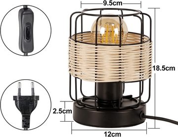 ZMH Tischleuchte Skandinavische Boho-Lampe Schwarz E27 aus Rattan Metall, ohne Leuchtmittel, Niedrig