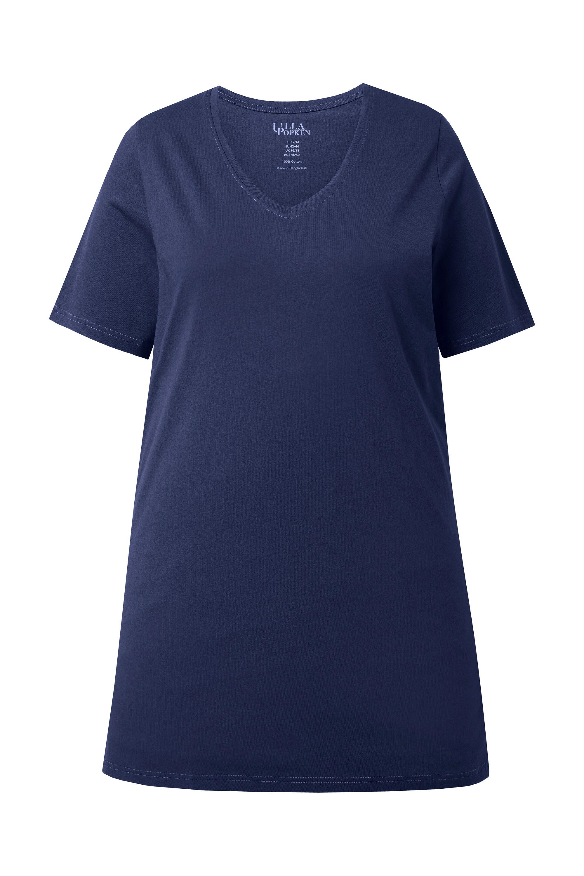 Ulla Popken Longshirt Longshirt A-Linie V-Ausschnitt Halbarm günstig online kaufen