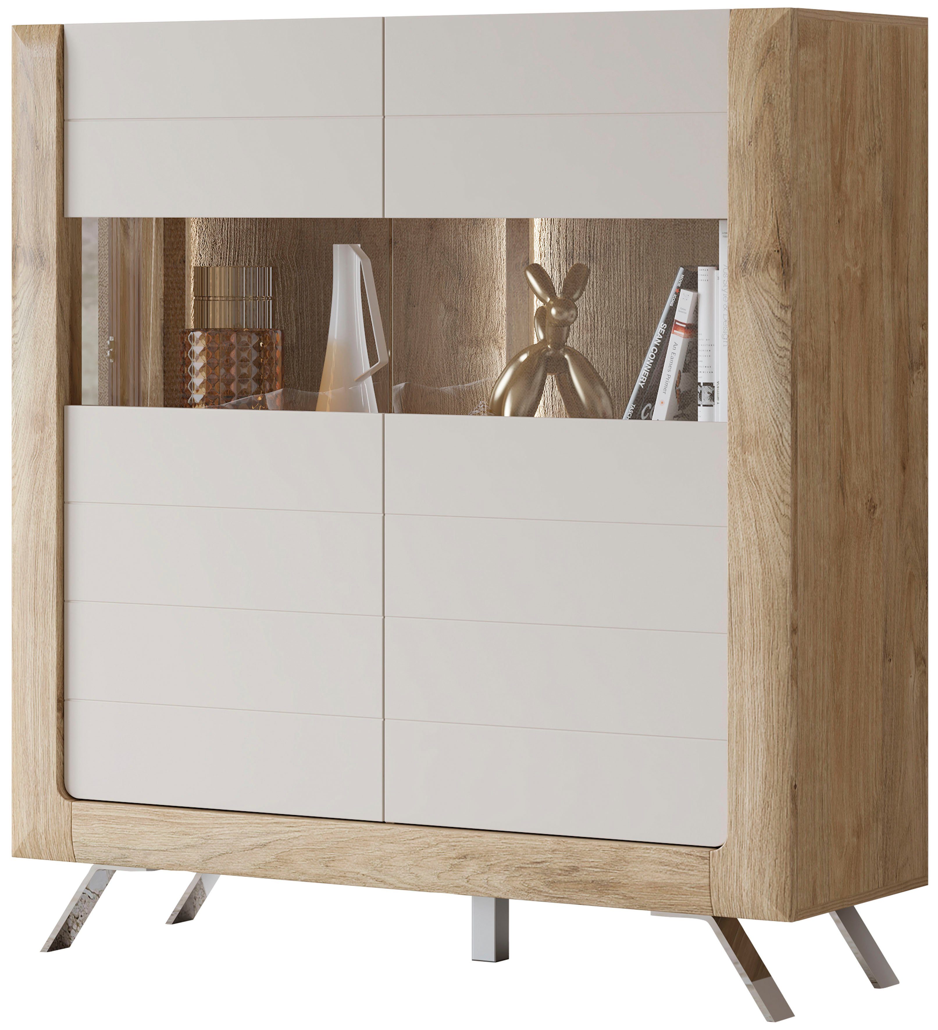 Home affaire Highboard Kasai, Höhe 136,5 cm, 2 Türen mit Glaseinsatz