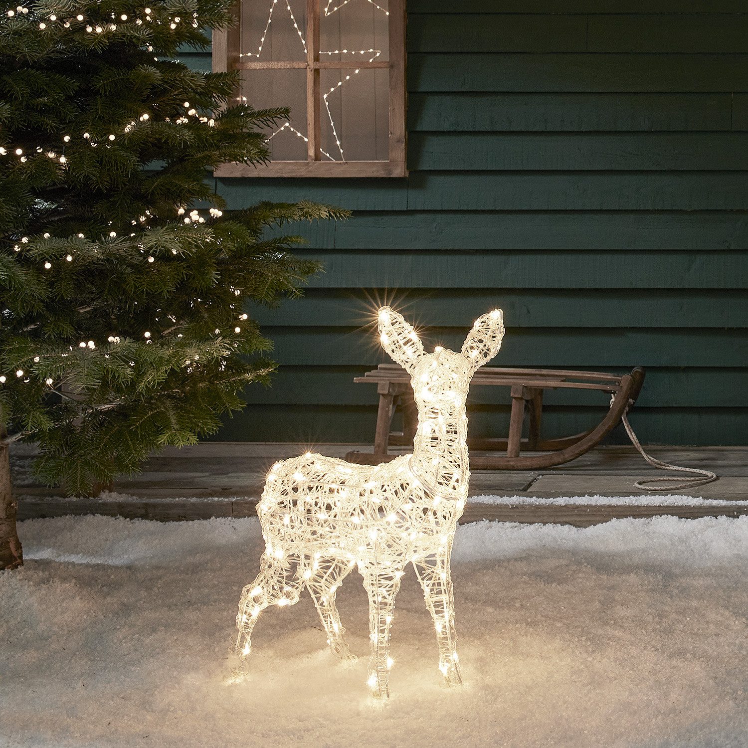 Lights4fun LED Dekofigur LED-Rentier Rehkitz L Swinsty, LED fest integriert
