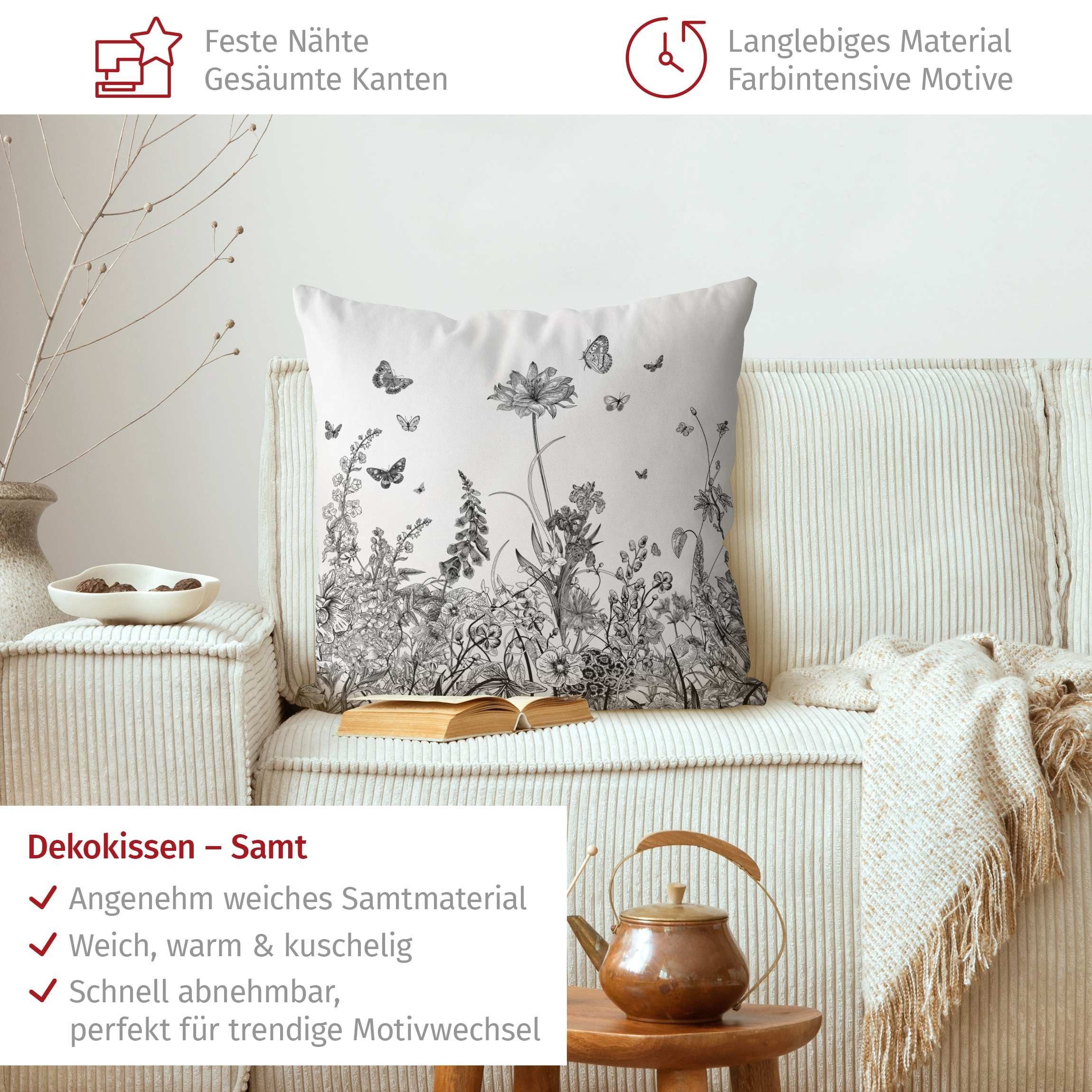 Bilderdepot24 Dekokissen drinnen Kissenhülle/ Sofakissen/ Zierkissen schwarz weiss Blumen Landh, Bezug mit / ohne Füllung Zierkissen Outdoor Sofa Bett