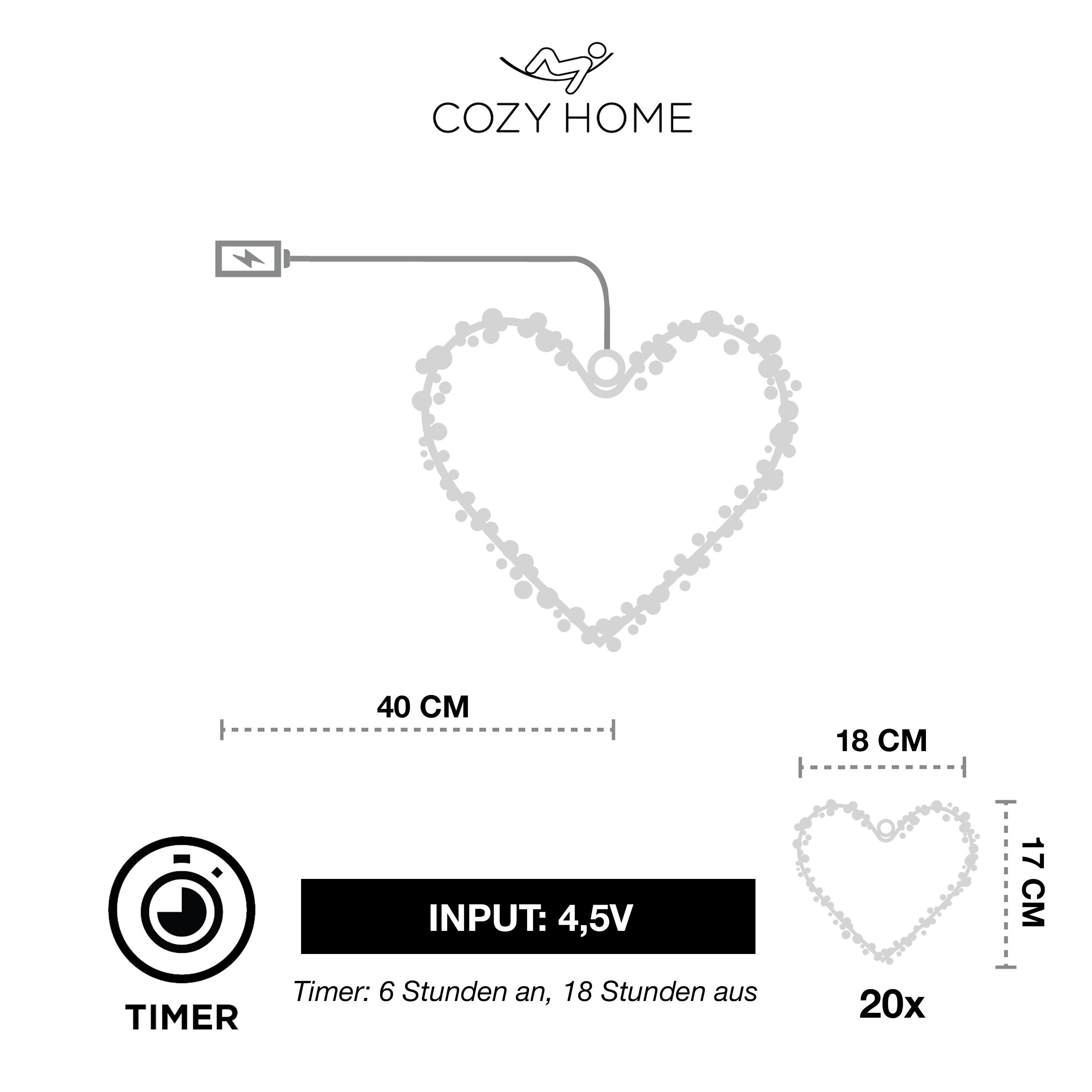 COZY HOME LED-Lichterkette Lichterketten Herz Lichterkranz LED Herz mit Stecker warmweiß Fenster – Bild 3 von 5